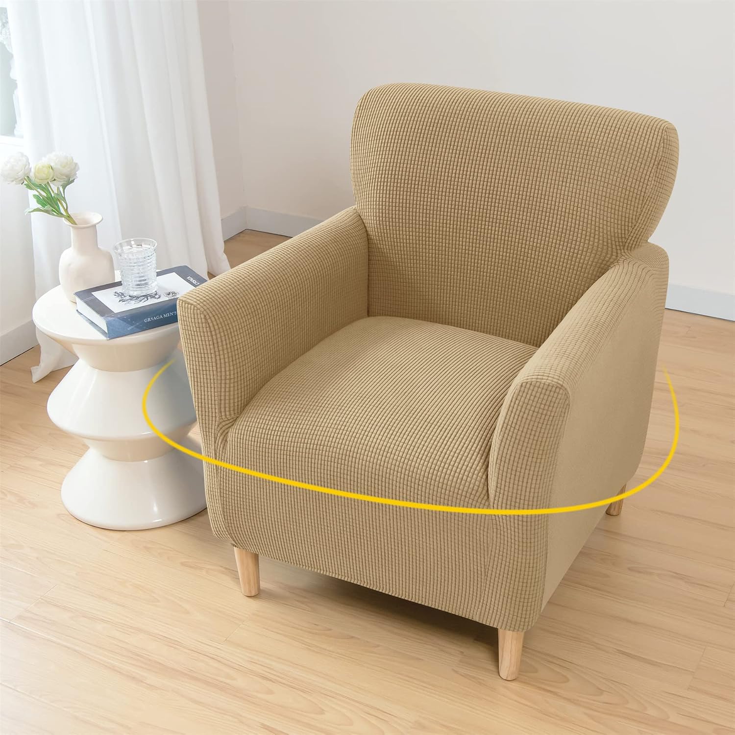 Armchair Slipcovers Chair Cover,Modern Tub Chair Covers Accent Chair Covers with Arms Lounge Tub Armchair Chair Slipcover for Living Room (02# Khaki)