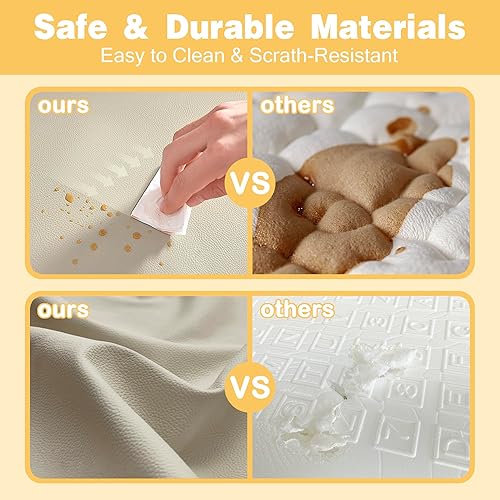 Miniatura 4 de Tapete de juego acolchado de 79 x 71 pulgadas, gris grande para el suelo, tapete de espuma de 1.2 pulgadas de grosor con cuero vegano suave, tapete