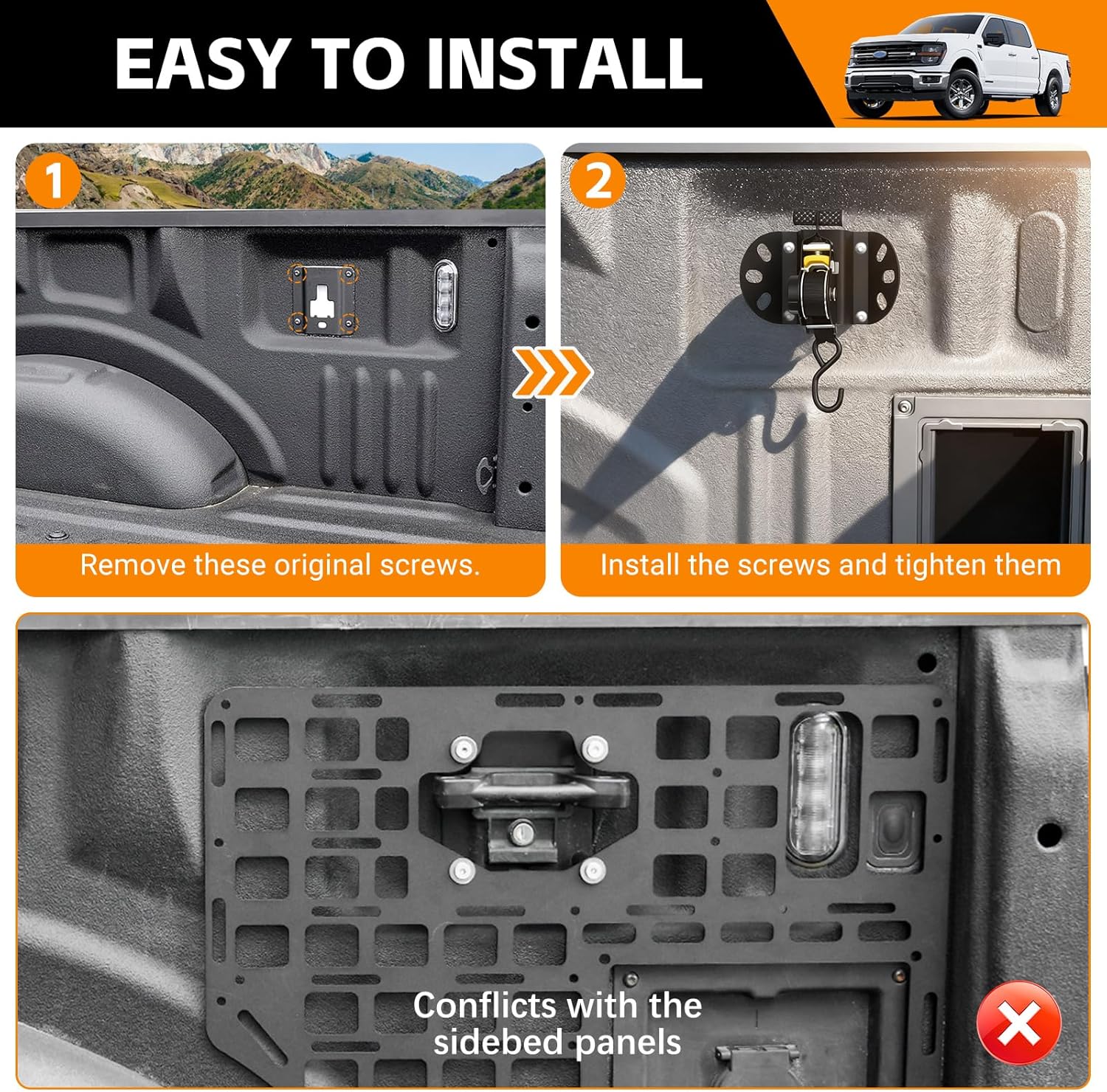 Retractable Tie Down Straps Compatible with 2015-2025 Ford F150 Retractable Ratchet Straps Replacement for 2024 Ford F150 Accessories(F150 2015-2025)