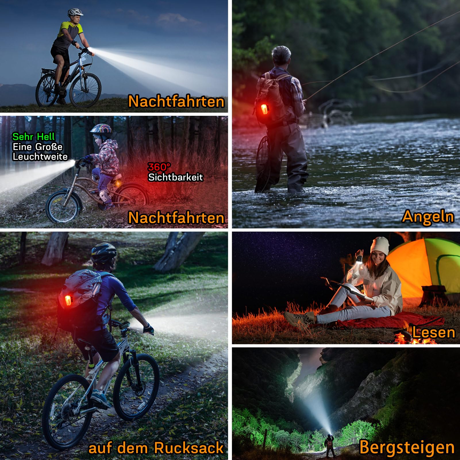 Gindoly Zestaw świateł rowerowych LED, 100 luksów, 2000 mAh, ładowane przez USB, wodoszczelne oświetlenie rowerowe IPX4, dopuszczone do ruchu drogowego (obowiązują przepisy lokalne), dla dzieci i