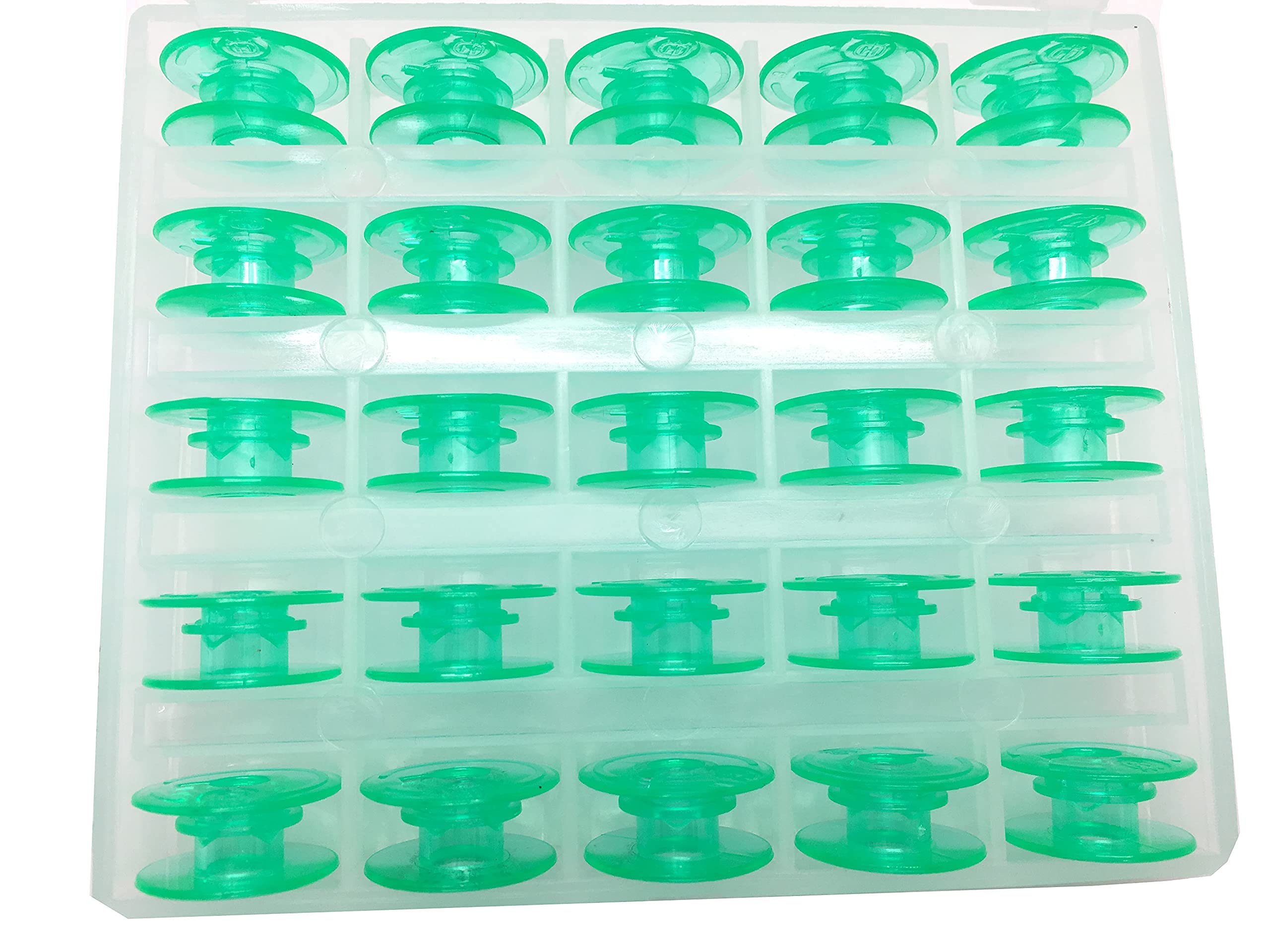 Fbshicung 25Pcs/Box Green bobbins with Thread Hole Compatible with Husqvarna Viking #4125615-45,4123078-GS,4131825-45
