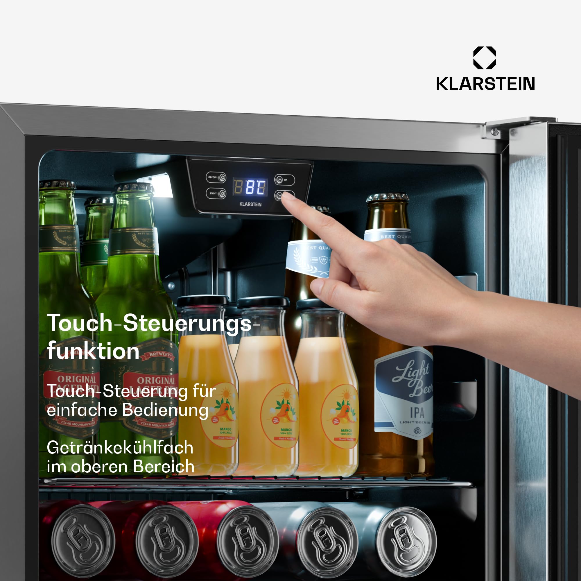 Klarstein LuxeChill Getränkekühlschrank 60 L Glastür 0–10 °C Touch-Bedienfeld LED-Beleuchtung IPX4
