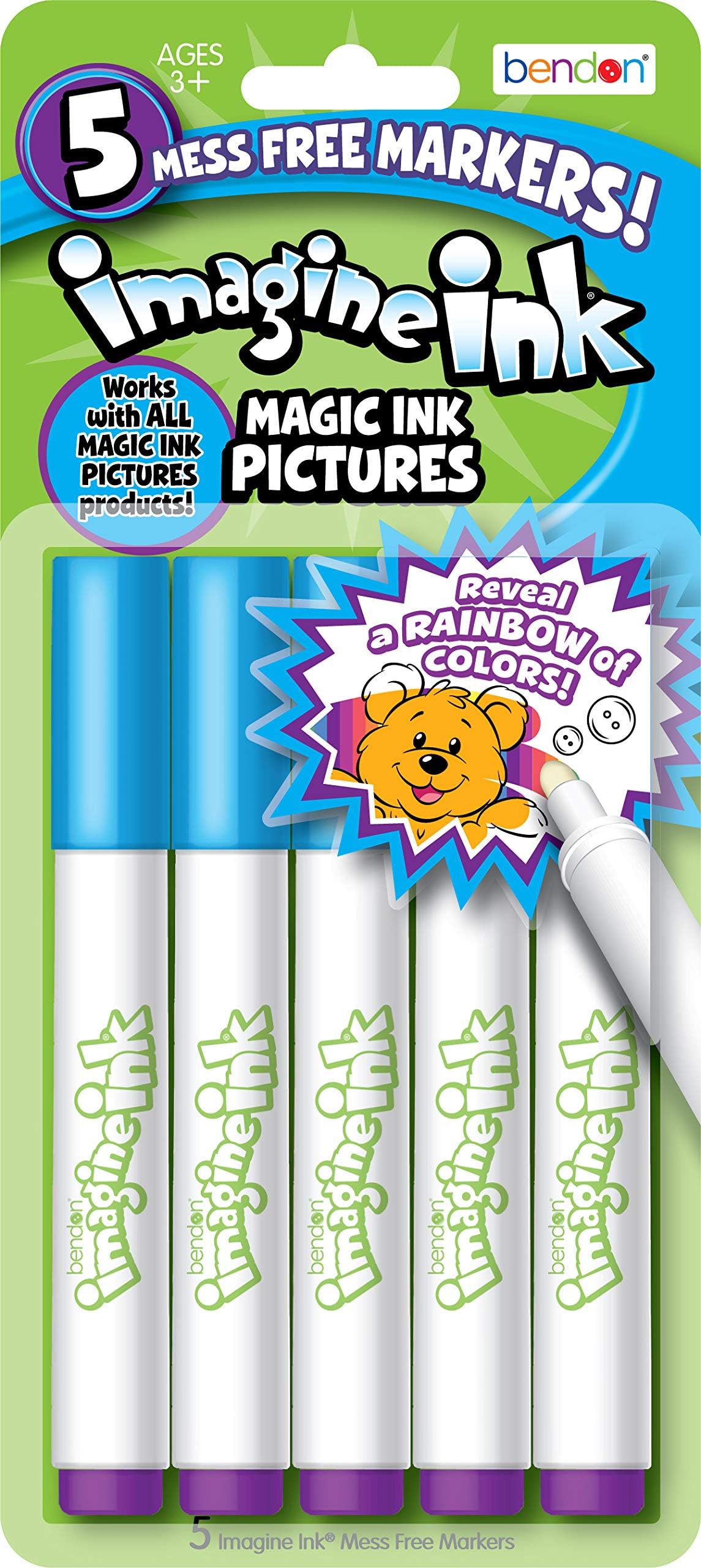 Imagine Ink Markers | 5-Pack Mess-Free Markers | Magic Ink Markers | Refills & Group Coloring | White Chisel Tip