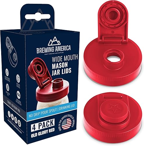 Miniatura 1 de Tapas para tarros Mason de boca ancha, de plástico, paquete de 4 unidades, tapa abatible hecha en Estados Unidos, agujero para bebidas, a prueba de