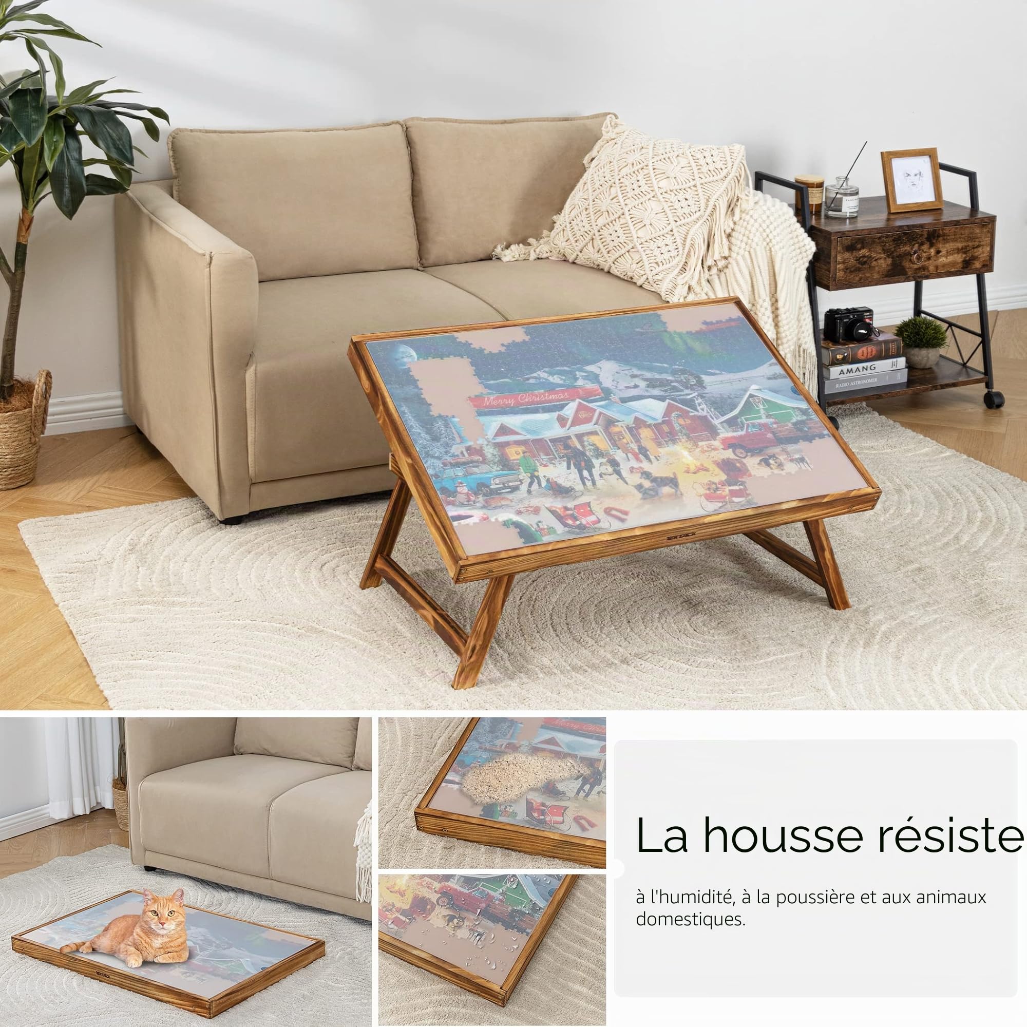 Tektalk Table de puzzle avec lumière LED - Avec pieds pliables et couvercle - Planche de puzzle en bois avec 5 angles réglables - Pour ranger des puzzles jusqu'à 1000 pièces