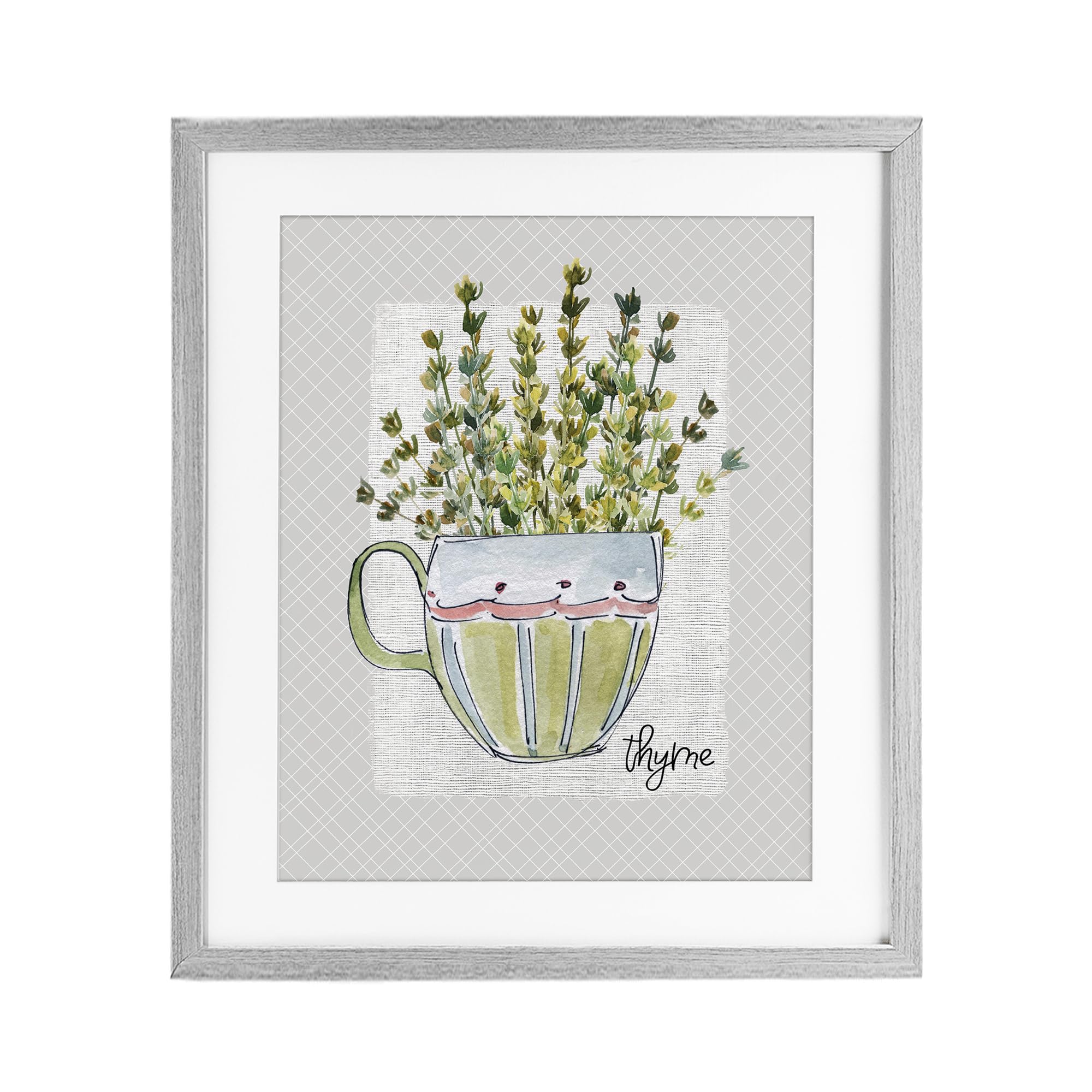 Stupell Industries Farmhouse Gray (Textured) 'Thyme Herb Mug'| Framed Print Under Glass