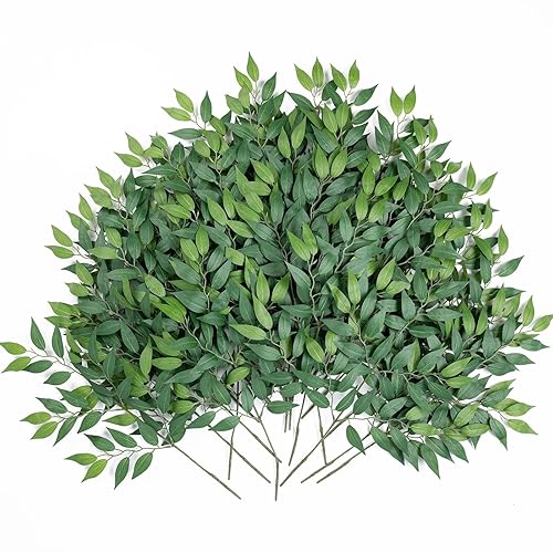 mizii 24pcs Italian Ruscus Artificial Greenery Stems Silk Green Leaves