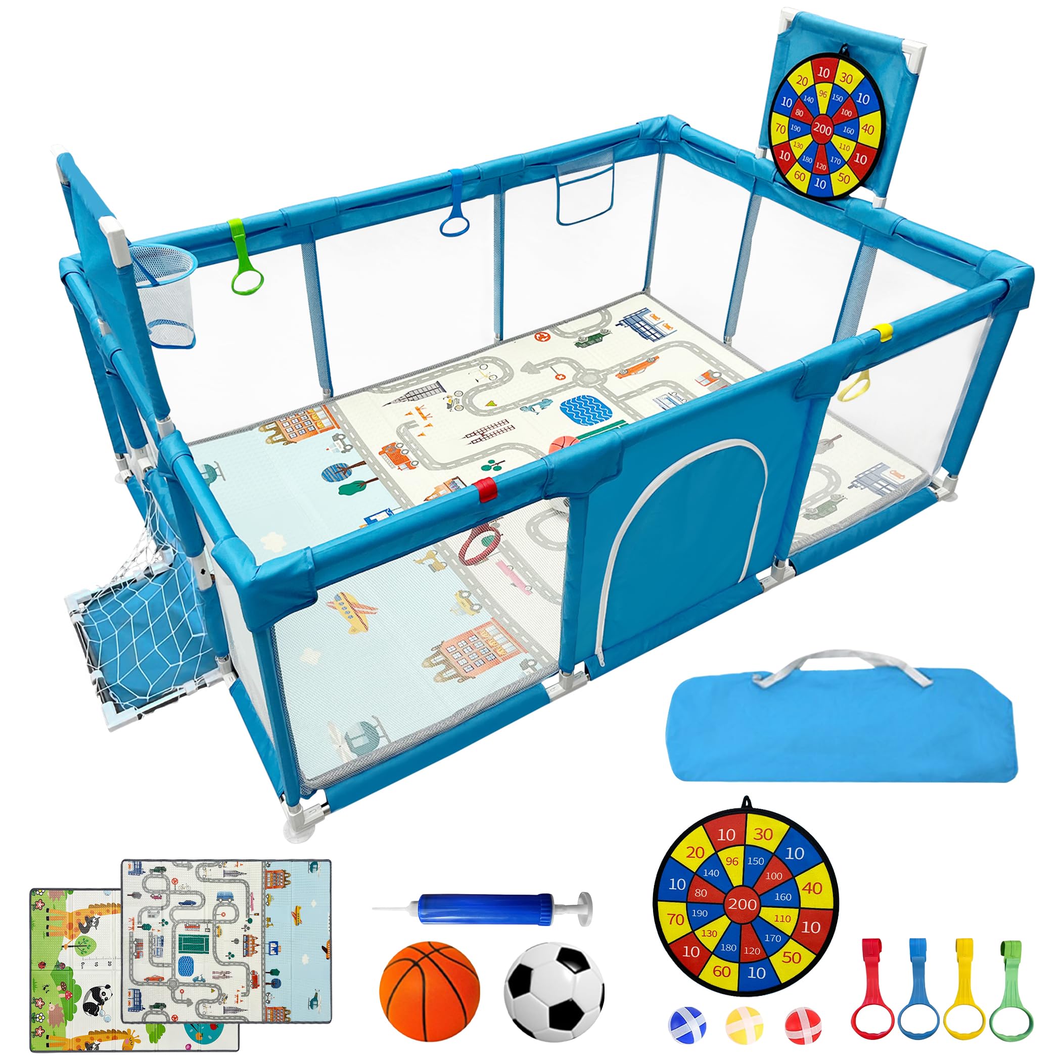 BabyJoy Parque Infantil Bebe 120x180cm - Corralito Bebe Acolchado y Equipado con Diana de Velcro, Canasta, Portería y más accesorios. Parque para Bebes Seguro, Amplio y Divertido