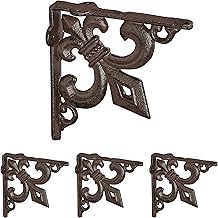 6 x estantes antiguos soportes de hierro fundido, adornos de lirios, ángulo de pared vintage para estanterías, consola de estantes, color marrón