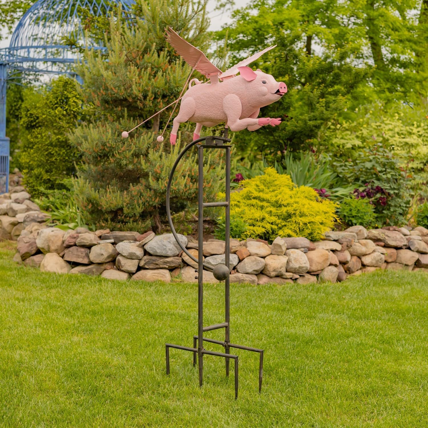 Large Rocking Animals with Flapping Wings Garden Stakes (Antique Pink, Flying Pig)