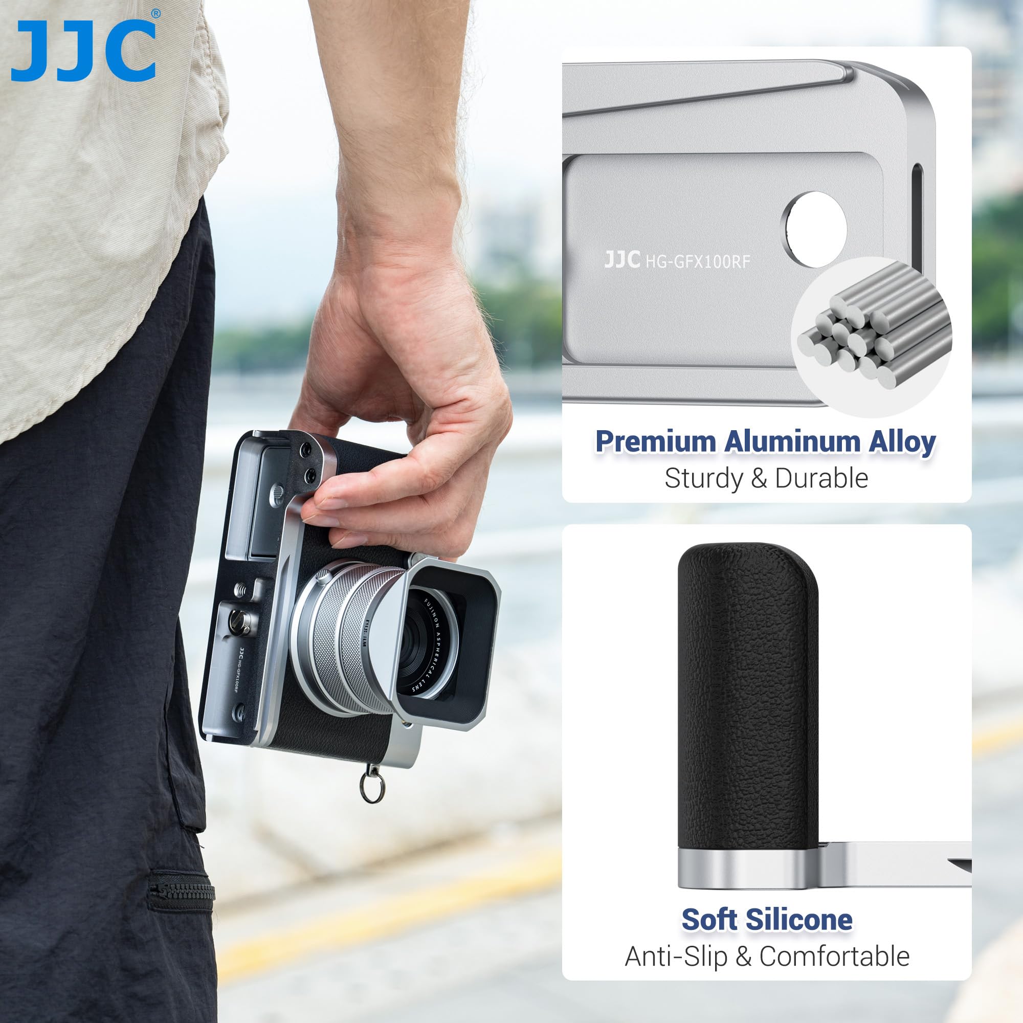 JJC Poignée en métal compatible avec Fujifilm GFX100RF, type Arca à libération rapide, compatible avec Peak Design Capture Camera Clip V3, améliore la sensation de la main