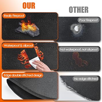90 x 48 Extra Large Grill Mat - Grill Matt for Outdoor Grill Deck Protector Compatible with Blackstone Griddle, Charcoal Grills & Gas Grills, Fireproof Grill Pads & Floor Mats, Black