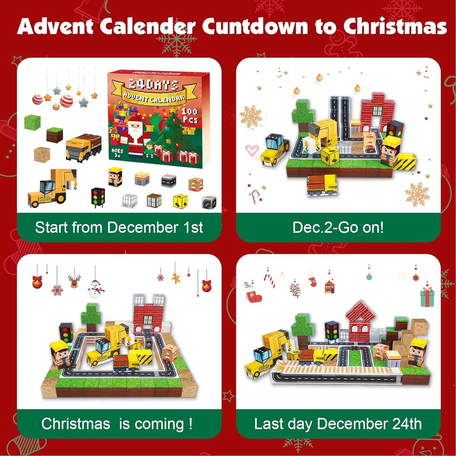 Advent Calendar 2025 Magnetic Blocks-100PCS Magnetic Building Blocks, Magnetic Blocks STEM Toddler Kids Toys, Construction Toys for Kids Ages 3+, Christmas Birthday Gifts for Boys & Girls