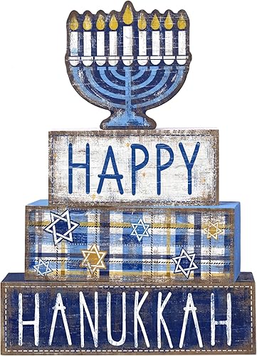 Miniatura 18 de DIYDEC 4 piezas de decoración de mesa de Navidad, árbol de Navidad, letrero de bloque de madera, decoración de bandeja escalonada de Navidad, pieza