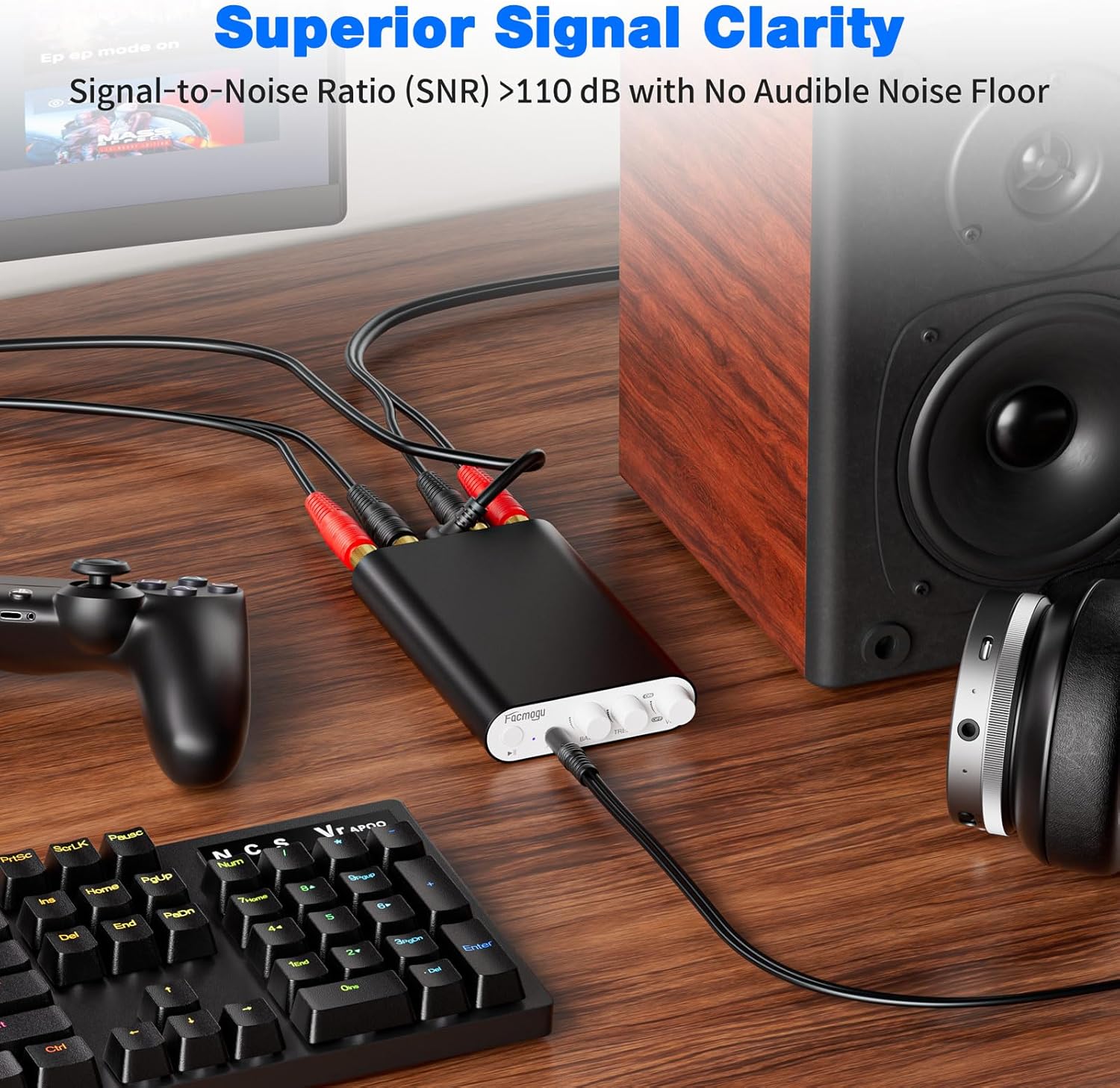 Facmogu M10 Home Audio Amplifier with Bluetooth 5.4, 300W+300W 2.0 Channel Stereo Amplifier System for Home Theater Speakers w/36V Adapter, TPA3255 300W Class D Digital Amp for Home Audio System