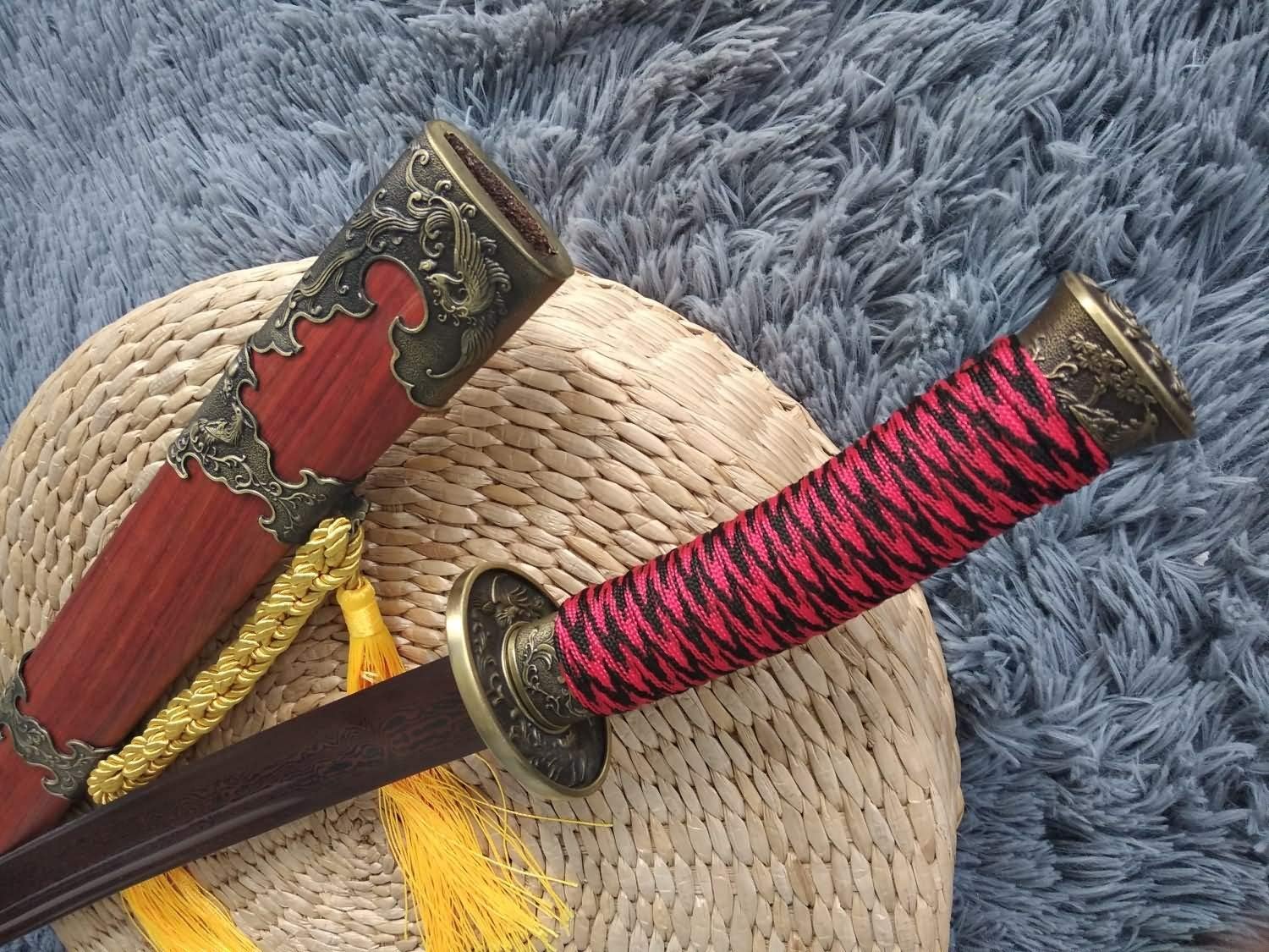 Chinese Swords,Broadsword,Handmade Damascus Steel Blade,Redwood Scabbard