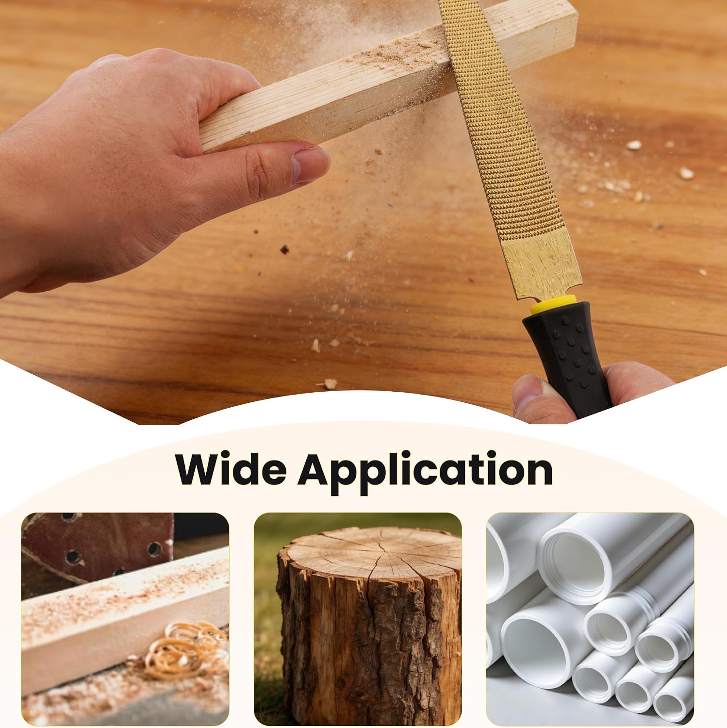 5pcs Wood Rasp File Set - Golden Double Sided Wood Files for Woodworking, Carving & Sharping, Includes Tapered and Half-Round Rasp File