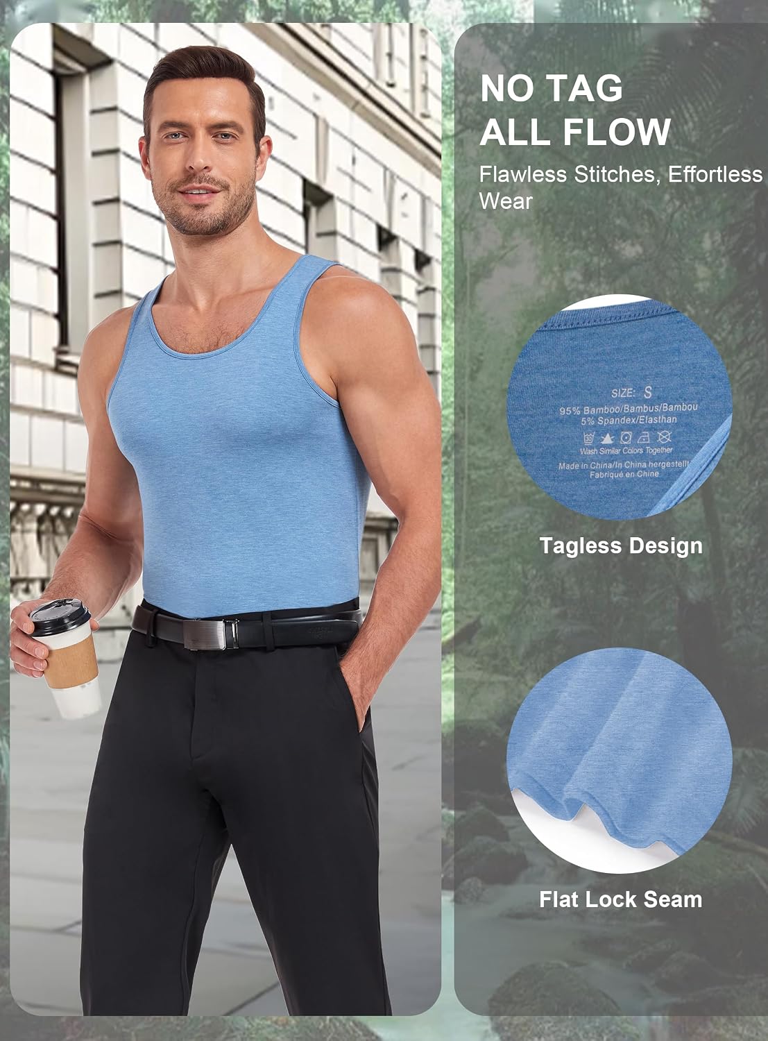 COLORFULLEAF Men's Bamboo Rayon Undershirts Tank Tops Men Crew Neck Stretchy Tank Shirts Pack(1 or 3)