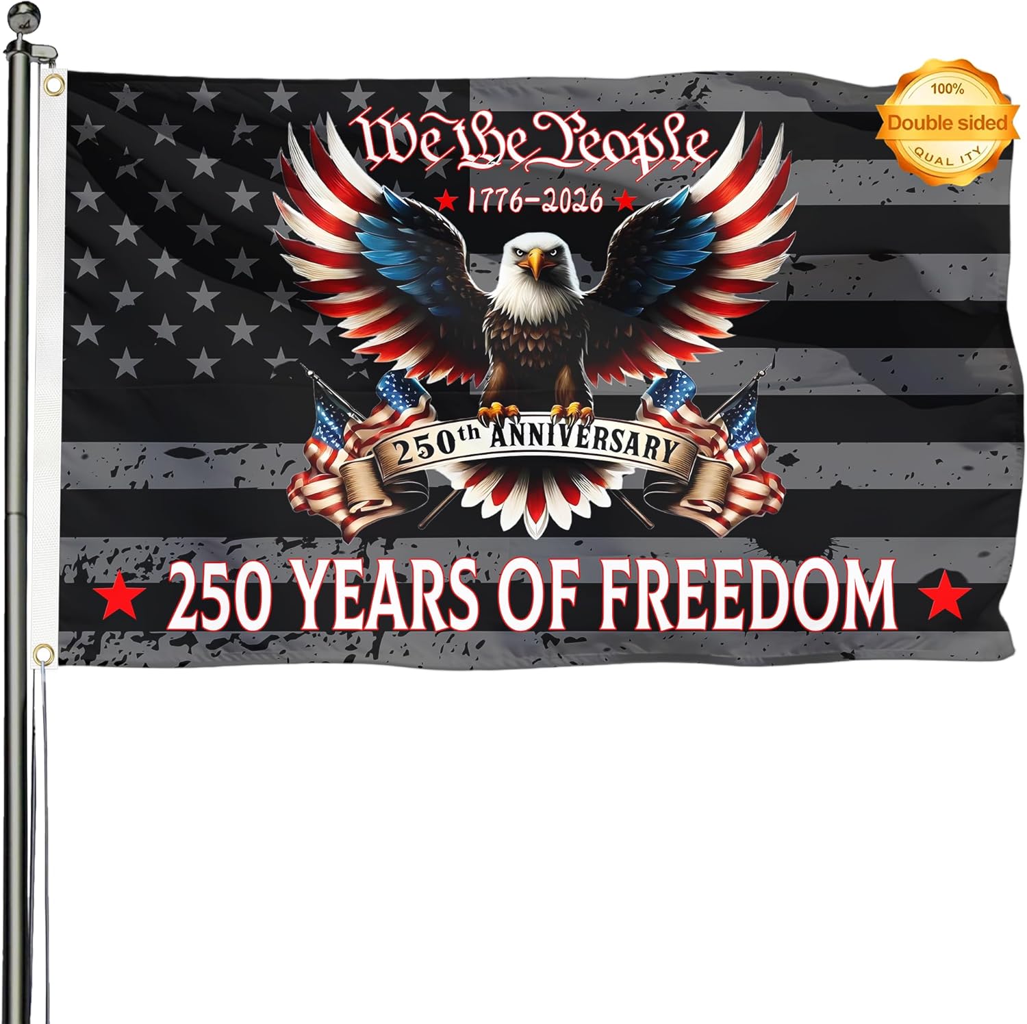 Double-sided We The People 250 Years Flag, 3x5 Feet Outdoor Flag with 2 Brass Grommets, for Garden Patriotic Balcony Decor