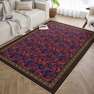 2x4 Area Rugs for Living Room Abstract Botanical Machine Washable Non Slip Rug Vintage Navy Blue Leaf Rugs Low Pile Soft Chenille Print Area Rug for Bedroom Dining Room Home Office
