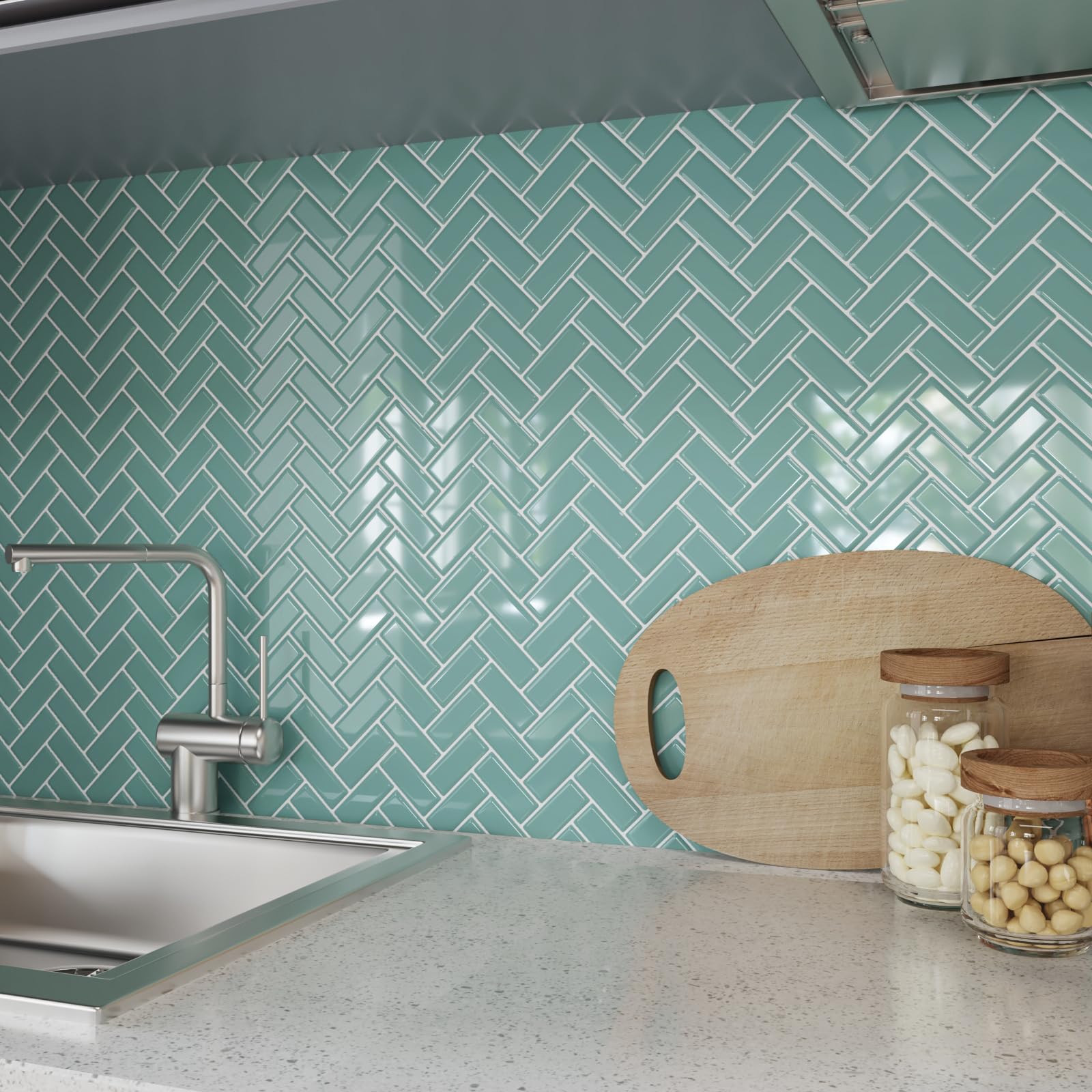 mint groene visgraat tegels