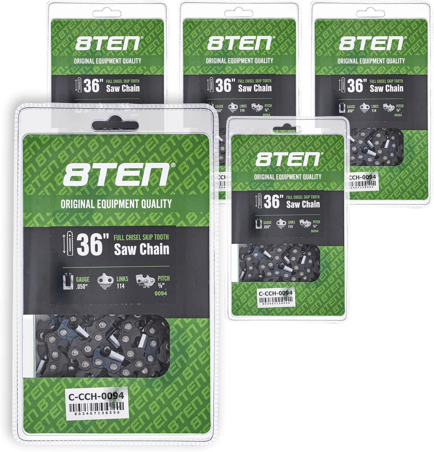 8TEN Full Chisel Skip Tooth Chainsaw Chain 36 Inch .050 3/8 114DL for Stihl MS 390 440 660 (2 Pack)