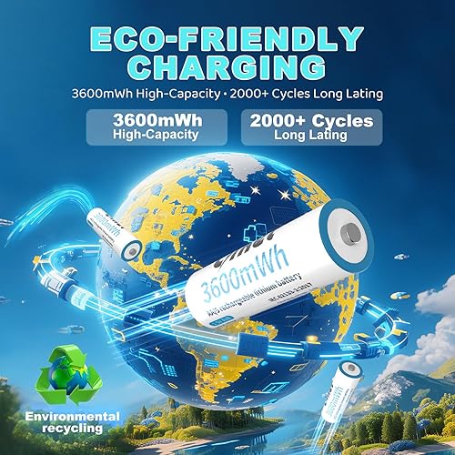 Miniatura 8 de Baterías recargables de iones de litio AA y AAA, paquete de 8 con cargador rápido, 3600 mWH+1300 mWH, 1.5 V, larga duración, doble A, trípode, A,