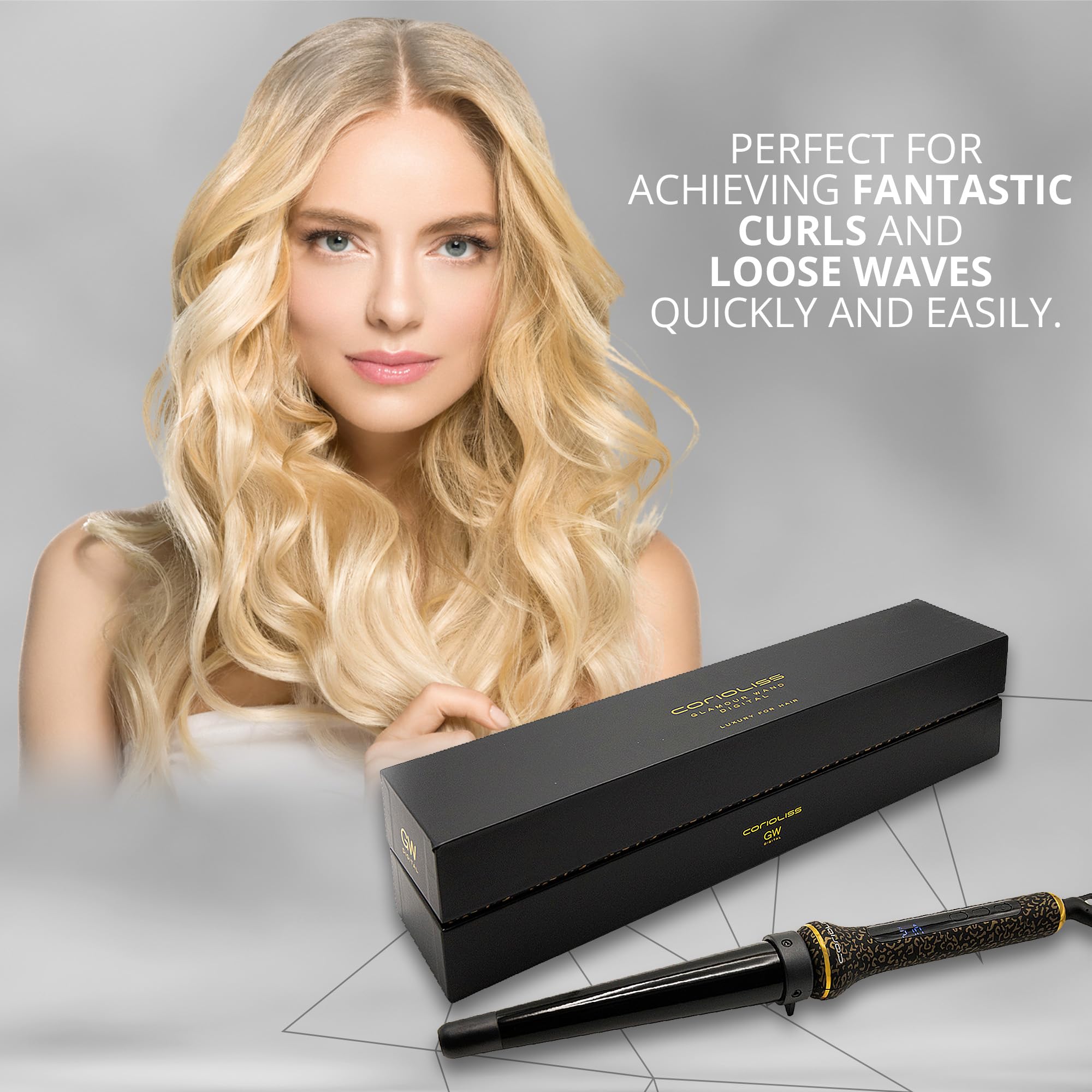 Corioliss | Glamour Wand | Lokówka dla kobiet | Lokówka | Profesjonalny stożkowy bęben ceramiczny z regulacją temperatury (Gold Leopard)