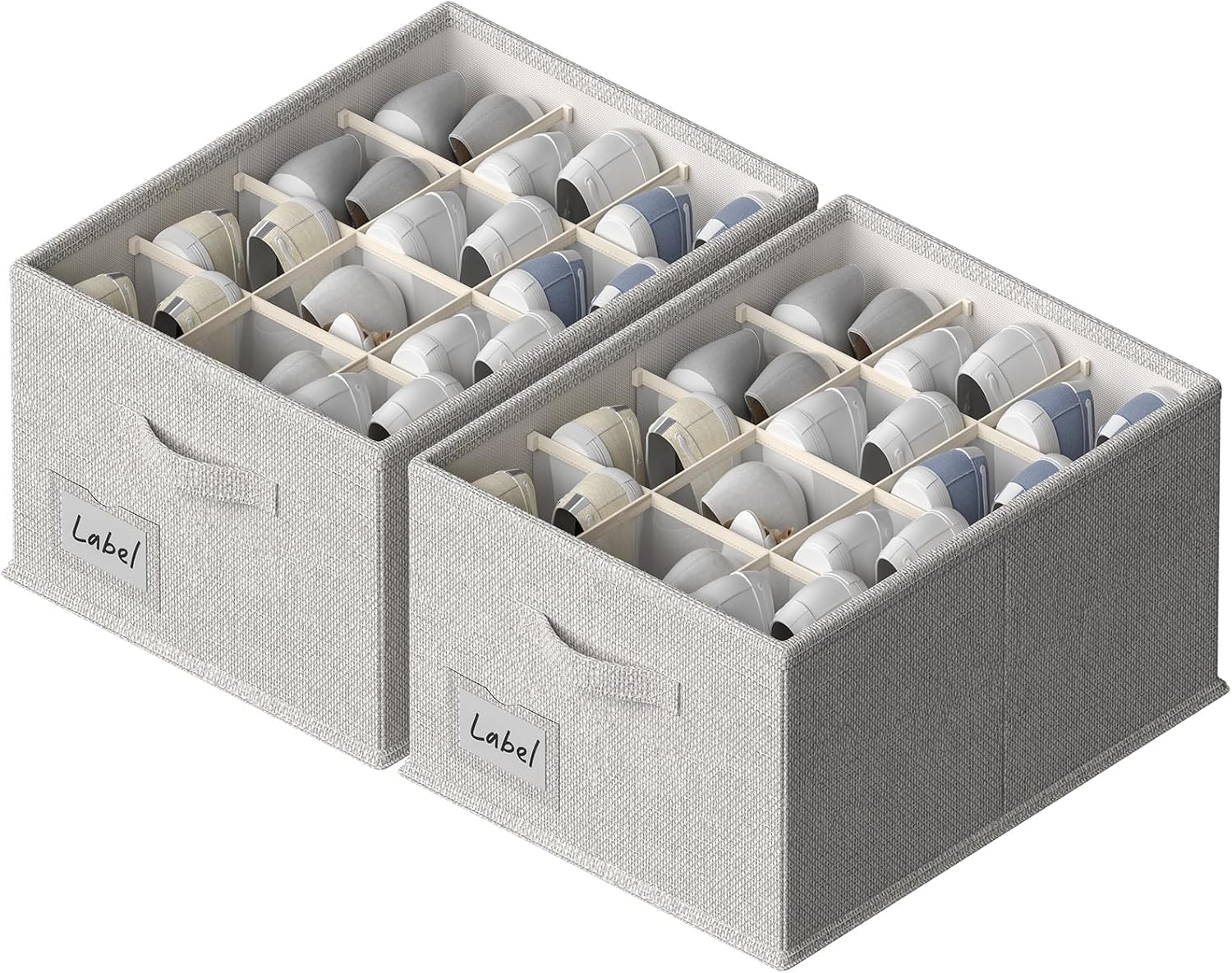 FHSQX 2 Pack Shoe Organizer for Closet,Fits up to 24 Pairs,Fabric Shoe Storage Bins,Large Shoe Box Storage Containers with Bottom Support for Shoes (Gray, (16.5 * 12.6 * 9.5) x1)