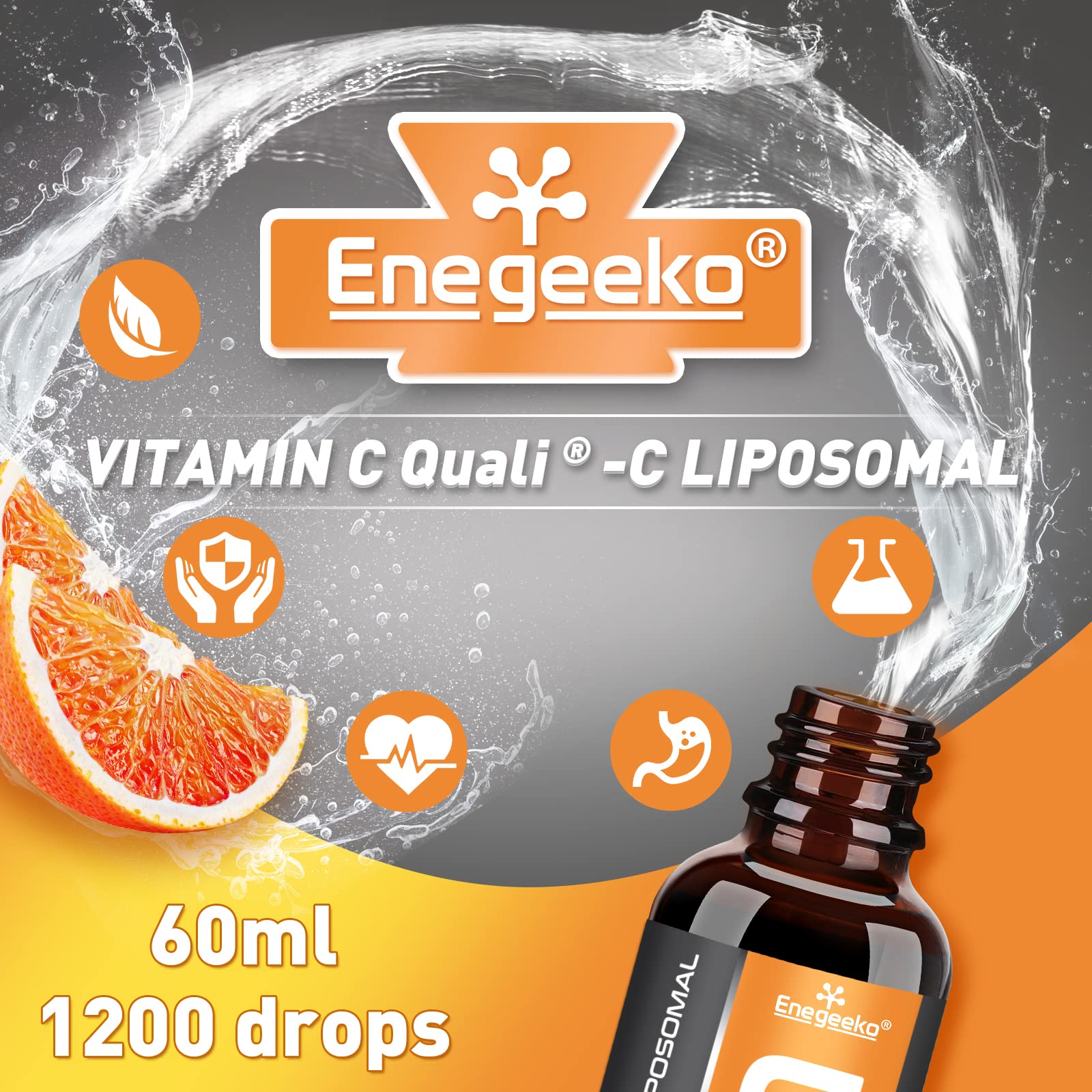 Liposomales Vitamin C 2000 mg mit Quali-C | Nicht GVO | pH-neutral | Vegan, Tropfen (60 ml (1er Pack))