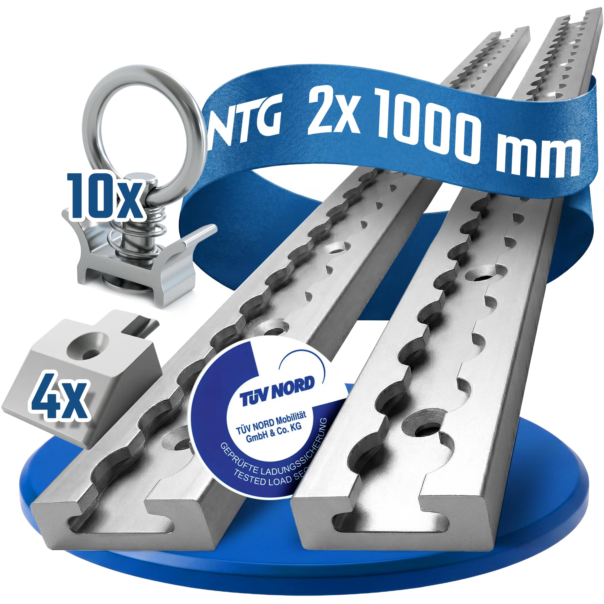 2 Stück je 1 m | Airlineschiene eckig | mit Bohrungen | Alu | 1000mm | inkl 10 Stück Fitting, einfach + 4 Stück Endkappe | Ladungssicherung für LKWs und Wohnmobile | Gebohrte Zurrschiene | eloxiert