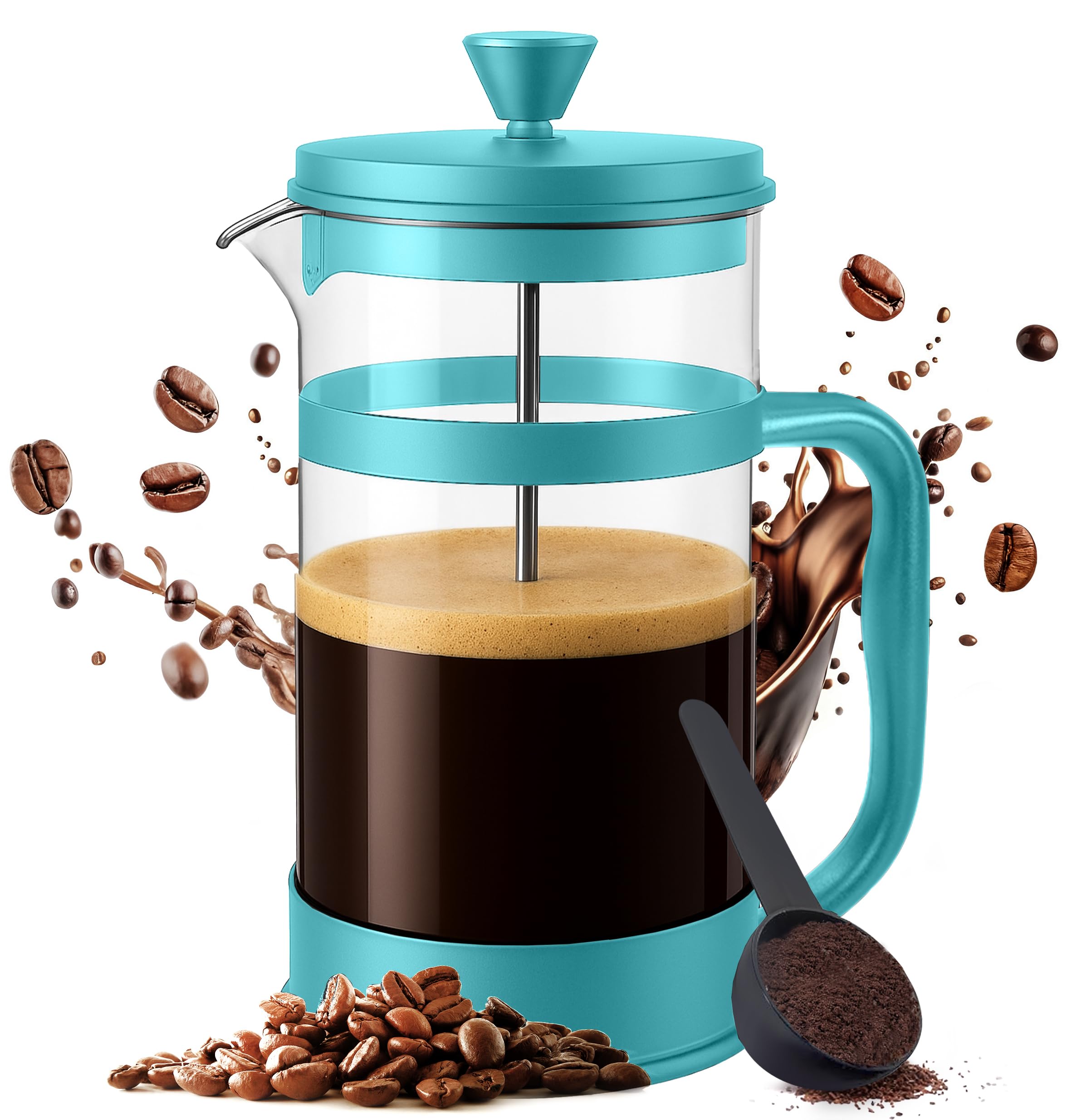 Utopia Kitchen French Press Espresso and Tea Maker with Triple Filters, Stainless Steel Plunger and Heat Resistant Borosilicate Glass (Aqua, 34-oz (Pack of 1))