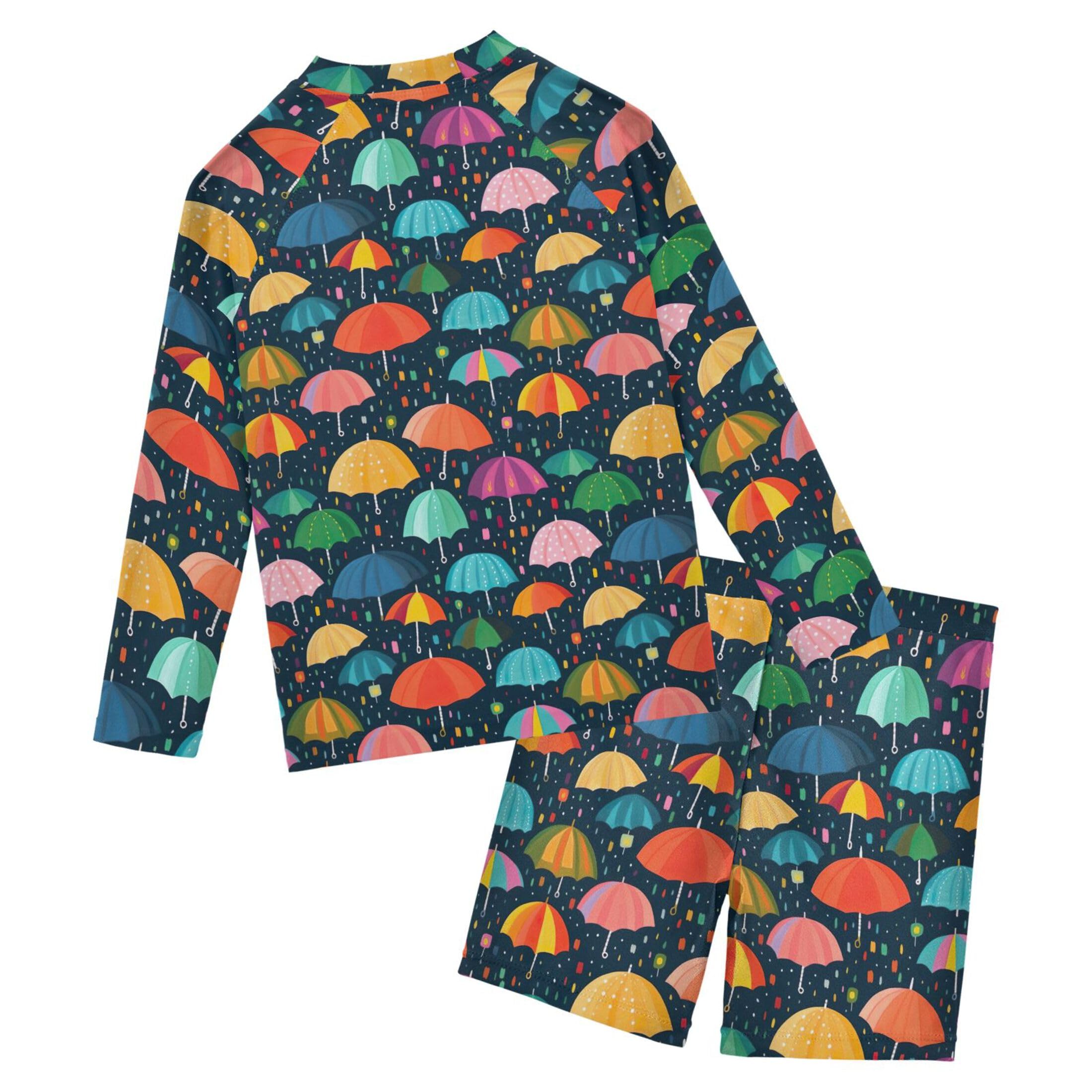 Umbrella Color Colorful Toddler and Baby Boys' 2-Piece Swimsuit Trunk, Long Sleeve Rashguard Bathing Suit B0402430