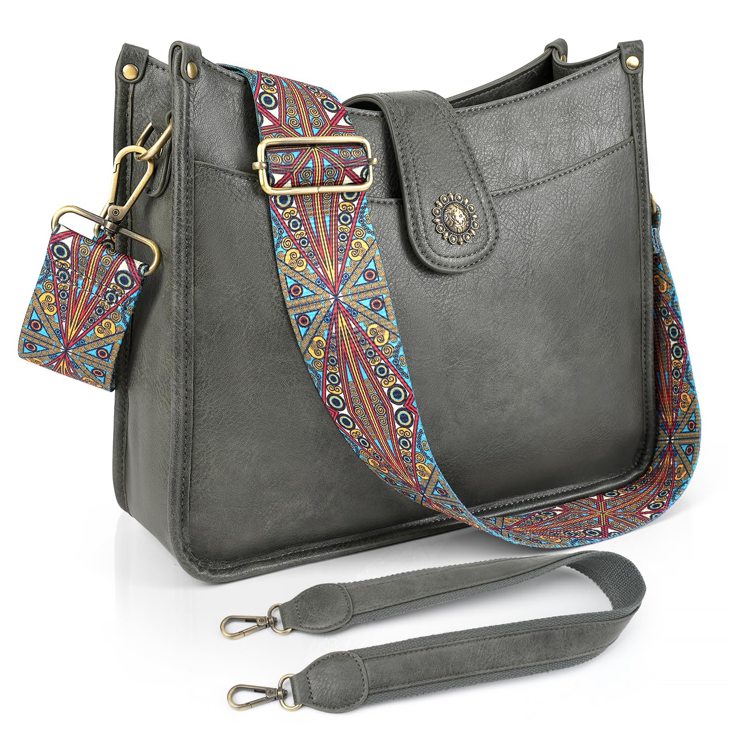 VIMUTI Handtasche Damen Mittelgroß Umhängetasche schwarz Crossbody Bag mit Breiter Gurt Schultertasche Hobo Bag veganem Leder Tasche 2 Schulterriemen Kartenschlitz Reisetasche