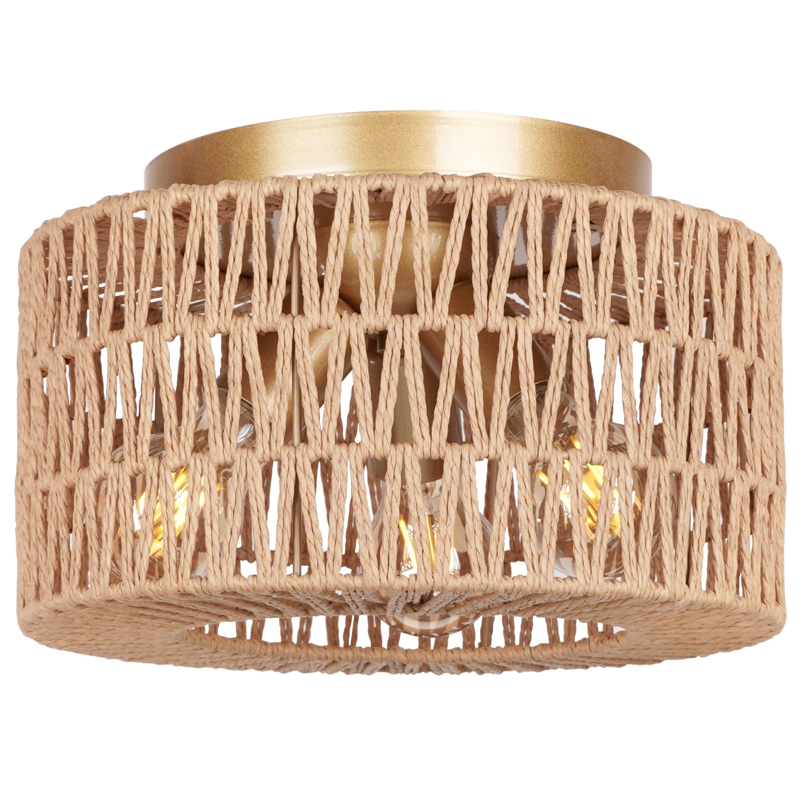 FRIDEKO HOME Deckenlampe Boho,3 Flammig Deckenleuchte Vintage mit Rattan Lampenschirm Hängelampe E27 Fassung für Wohnzimmer Esszimmer Schlafzimmer Küche Flur