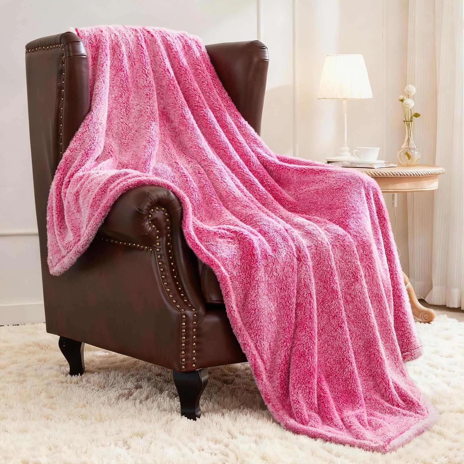 Exclusivo Mezcla Plush Fuzzy Fleece Throw Blanket Extra Large, Super Soft, Fluffy and Warm Blankets for Couch, Bed, All Season (Mixed Hot Pink, 50x70 inches)