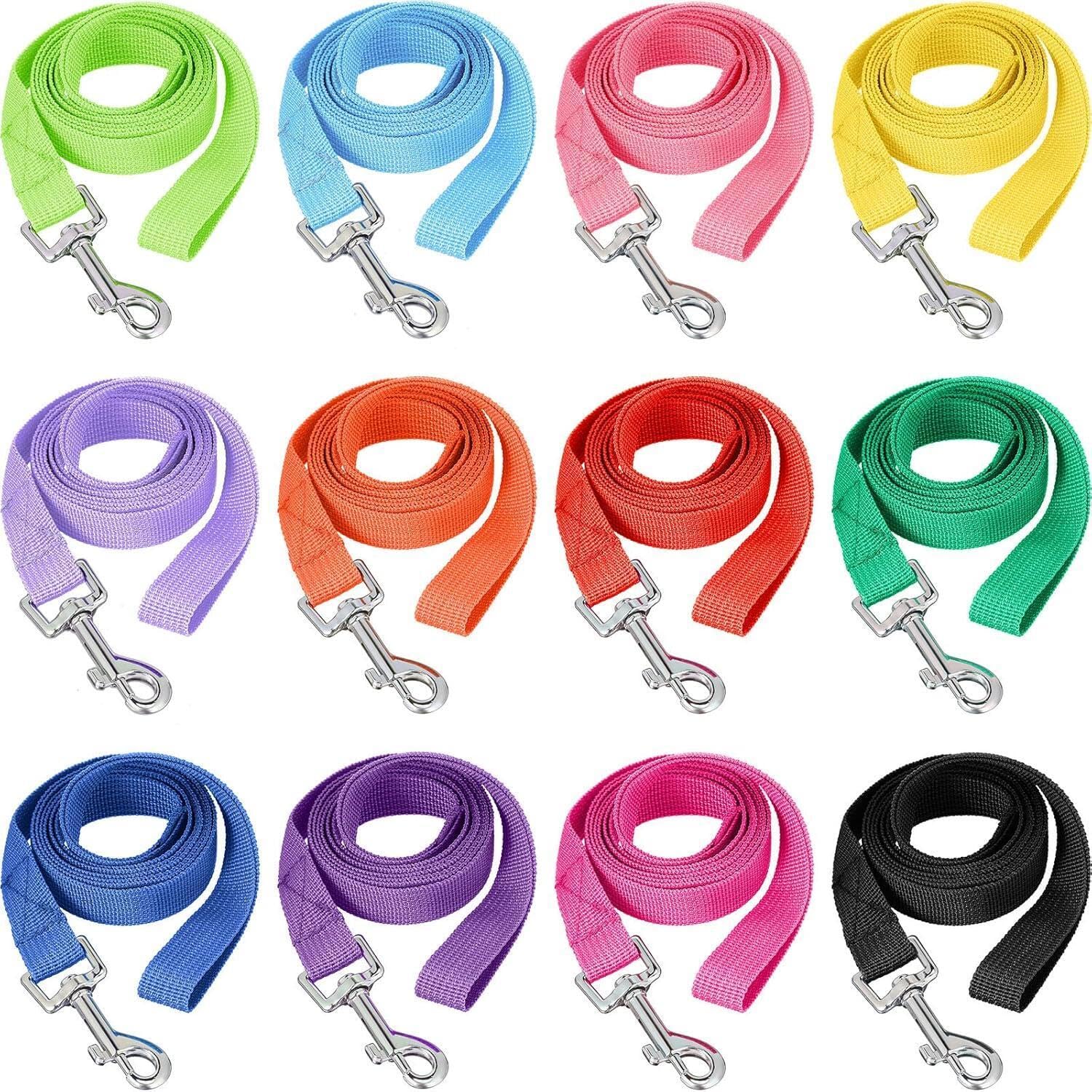 Mayhug 12 Pack Nylon Dog Training Leash 5ft, Colourful Puppy Leads for Small Medium Dogs, Durable Traction Rope for Walking, Training, Camping or Backyard Use