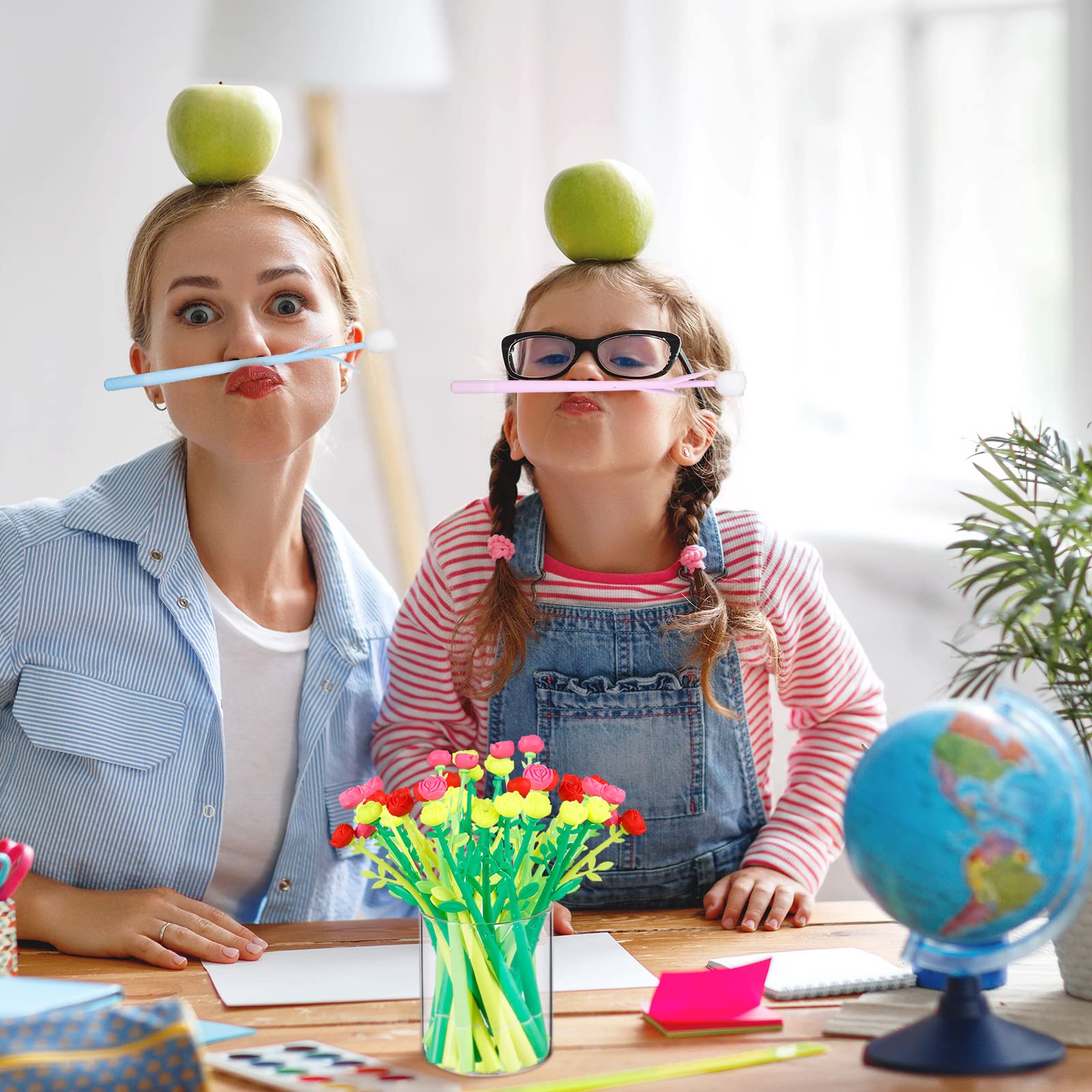 Teling 100 penne a sfera a forma di cactus, 5 stili che cambiano colore, 0,5 mm, inchiostro gel nero, penne a sfera con giglio, penne a sfera a tulipano, girasole, rosa, per scuola, casa, ufficio