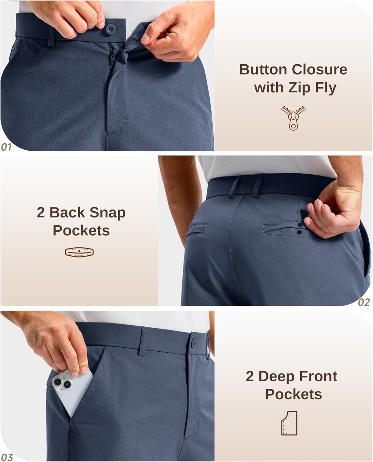 G Gradual Men's Golf Shorts 12" Long with 4 Pockets Lightweight Casual Knee Length Short Quick Dry Hiking Work Travel Shorts - Image 3