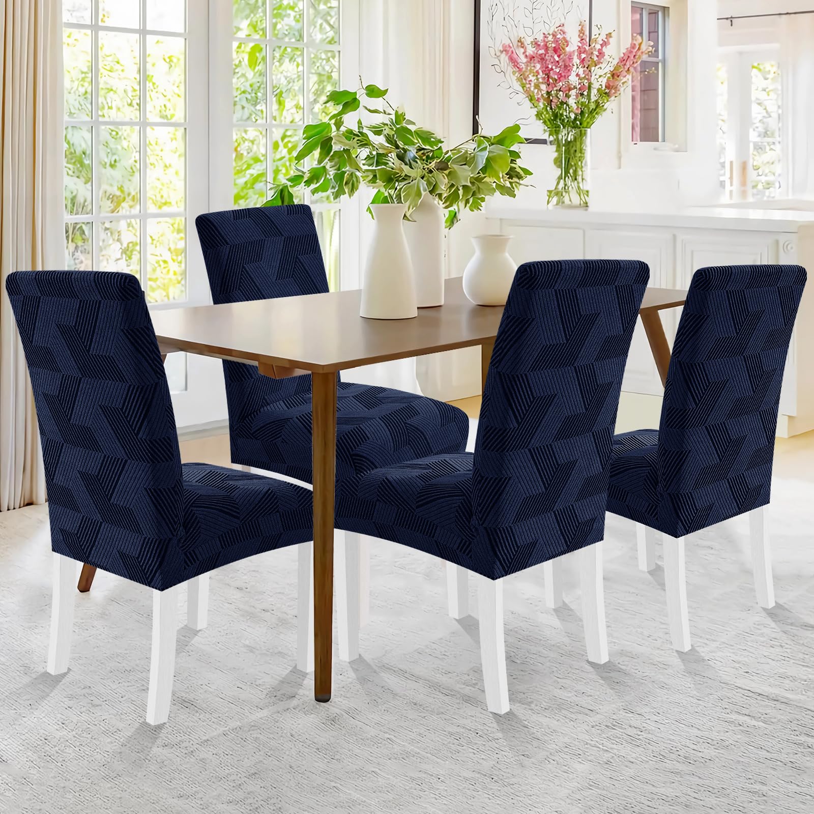 Coprisedie Elasticizzati CYCMACO 6 Pezzi Blu Scuro: Antimacchia E Antiscivolo, In Poliestere E Spandex, Vestibilità Universale Per Cucina E Soggiorno!