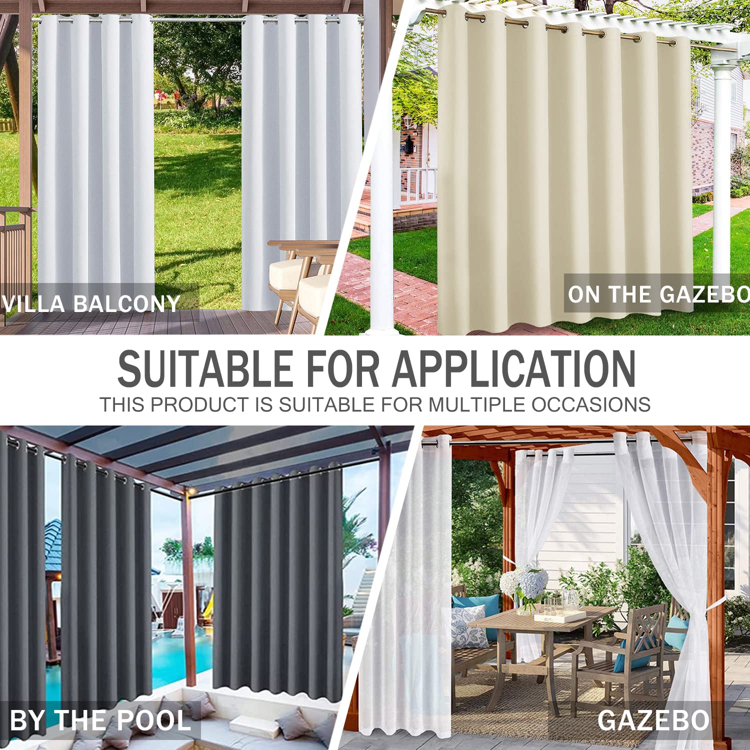 Outdoor Vorhang Blickdicht Wasserdicht Wetterfest Blackout Outdoorvorhänge mit ösen, Sichtschutz Sonnenschutz Gardine/Vorhänge for Patio Balkon Pavillon,Beige,1 Stück|155x213CM(BxH)