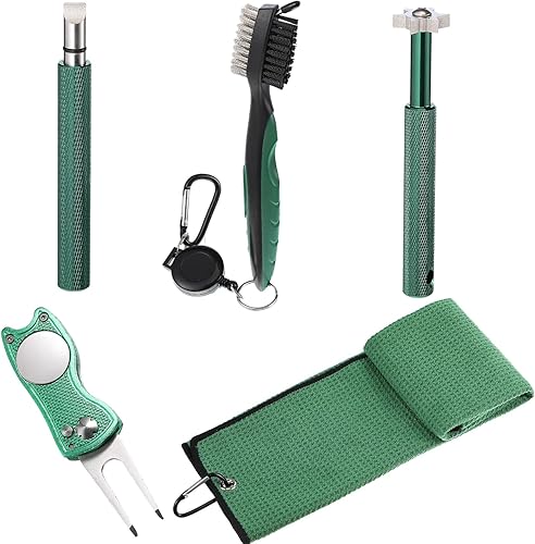 Miniatura 7 de 5 Pcs Golf Cleaning Kit, Golf Towel, Retractable Golf Club Brush, Golf Club Groove Sharpener for U and V Grooves, Divot Repair Tool, Golf