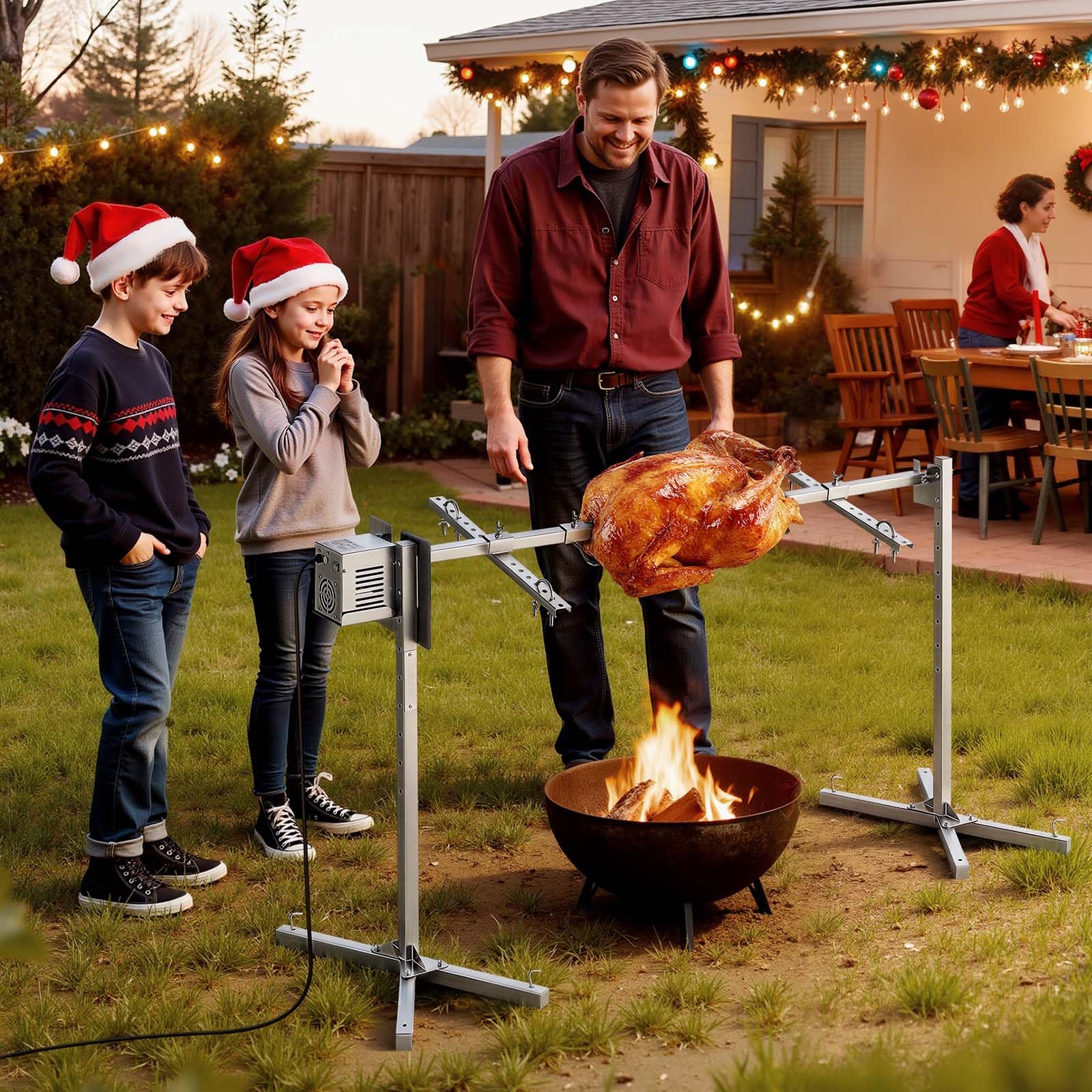 VEVOR Barbecue Rôtissoire Capacité de Charge de 40 kg, Kit de Tournebroche Électrique à 8 Niveaux de Hauteur, Moteur Automatique 38 W, Fourchette en Acier Inoxydable, pour Agneau Porcelet, Fête