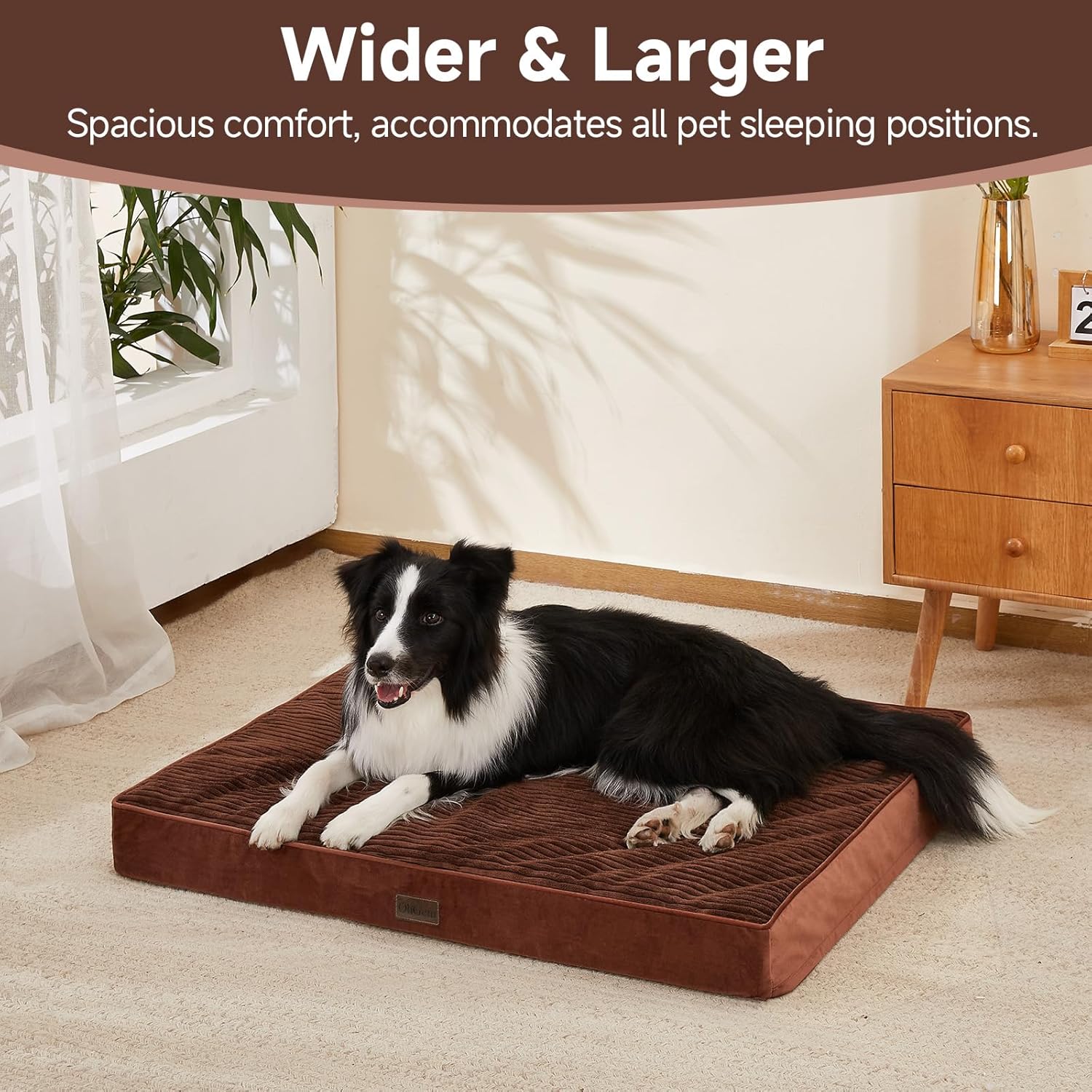 OhGeni Orthopedic Waterproof & Machine Washable Dog Bed for Medium Large Pets, Cat Mat with 25D Egg Crate Foam, Non-Slip Bottom & Removable Cover, 36 Inches(Brown)