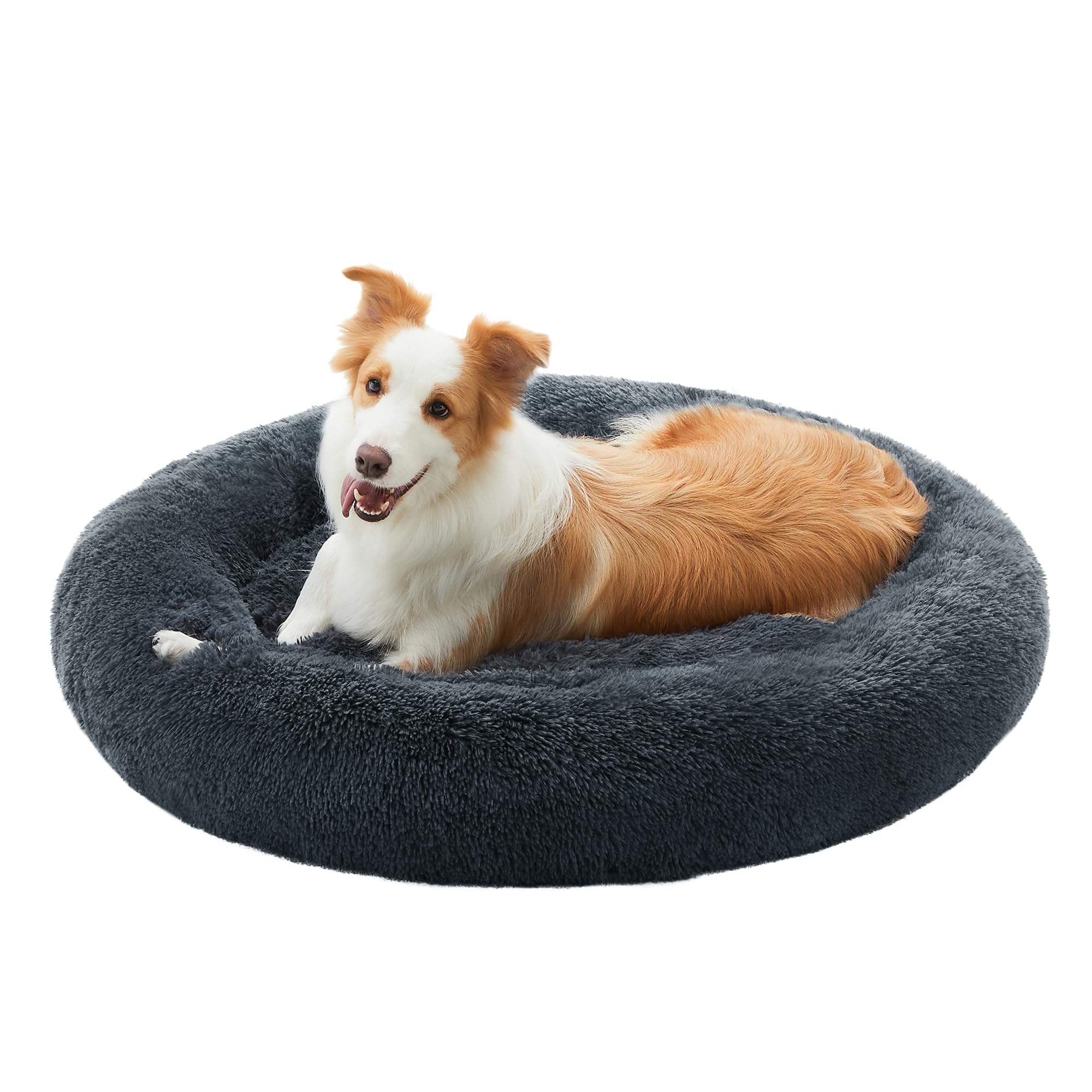 Feandrea Dog Bed, Donut Cat Bed, Fluffy Calming Pet Bed with Removable, Washable Cover, Soft Long Plush, 100 cm, Dark Grey, PGW042G02 โ image 1
