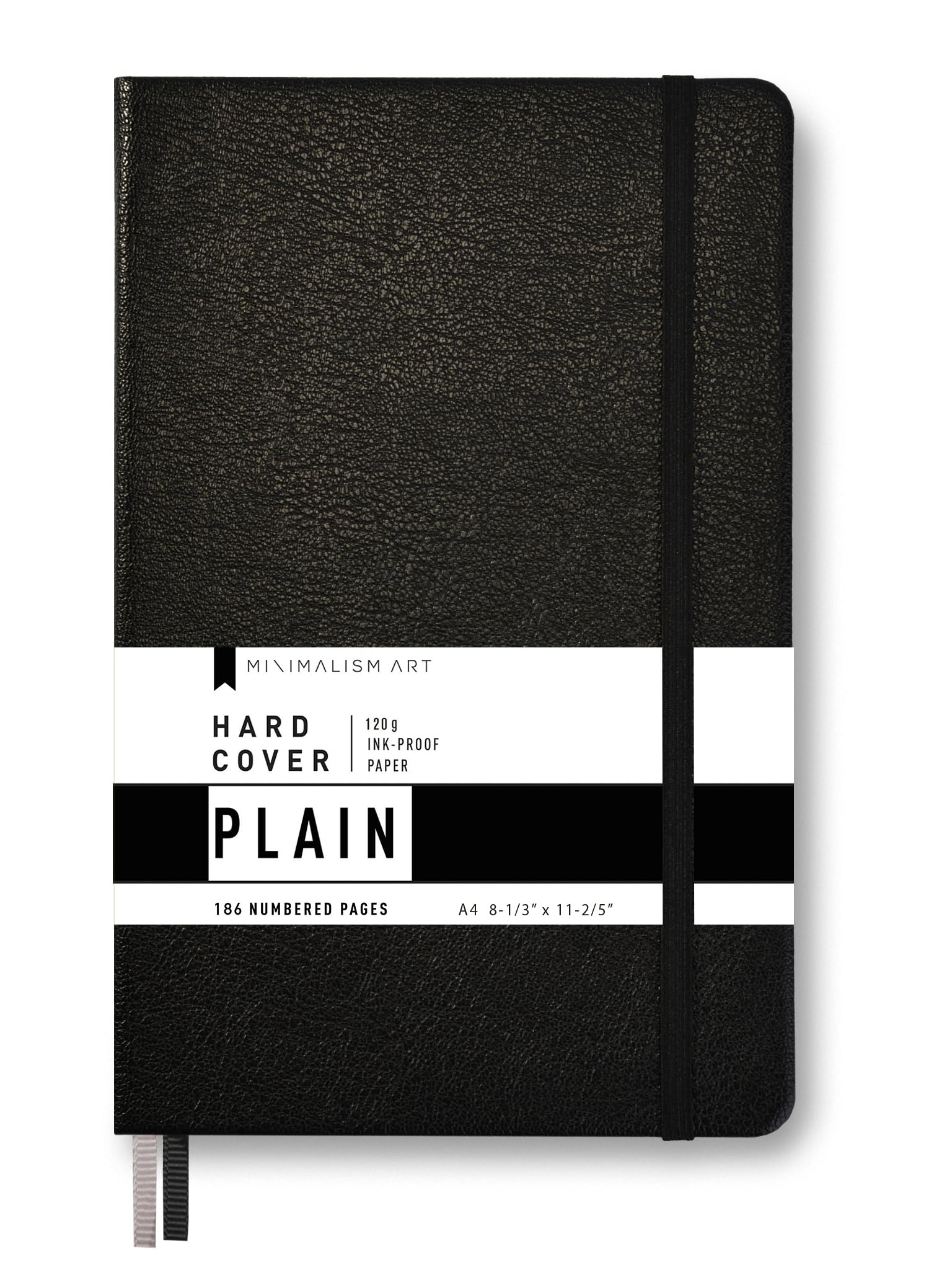 Minimalism Art Classic Notebook Journal, A4 Size 8.3 X 11.4 inches, Black, Plain Blank Page, 192 Pages, Hard Cover, Fine PU Leather, Inner Pocket, Quality Paper-100gsm
