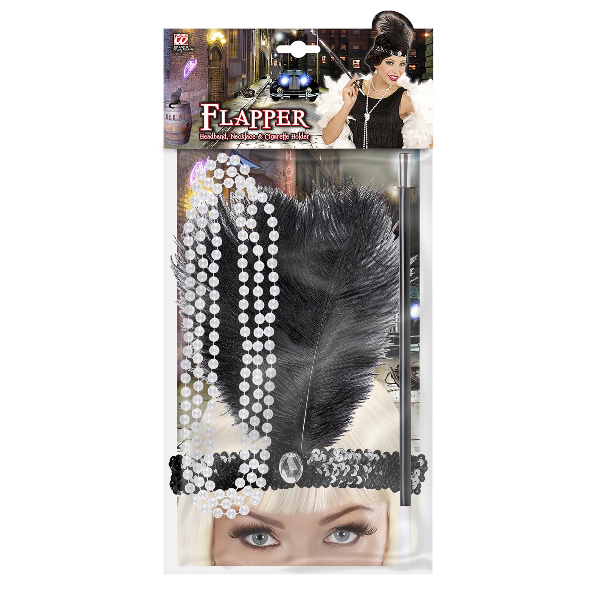 W WIDMANN MILANO Party Fashion - zestaw akcesoriów w stylu lat 20. | Z opaską na czoło, naszyjnikiem z pereł i uchwytem na papierosy w stylu charleston i flapper
