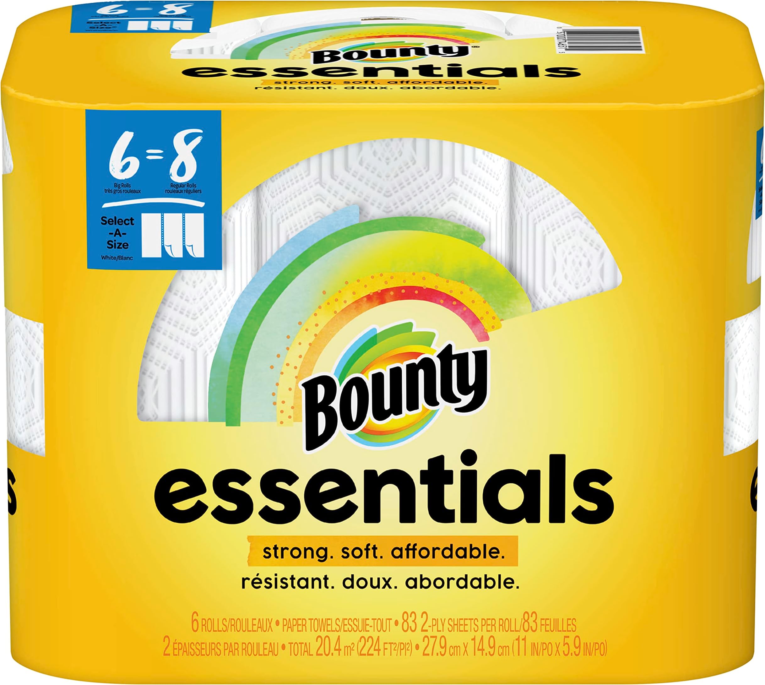 Bounty Essentials Select-A-Size Paper Towels, White, 6 Big Rolls = 8 Regular Rolls, 6 Count