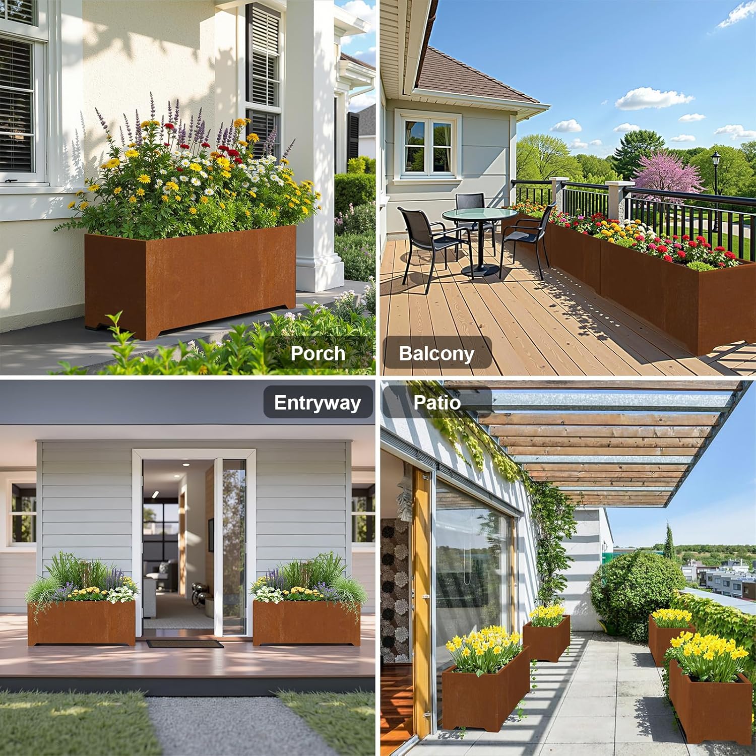 Metal Planter Box, Large Outdoor Rectangle Planters with 6 Drainage Holes & Raised Bottom, Co rten Steel Planter for Patio, Garden, Porch, 36" L x 15" W x 15" H