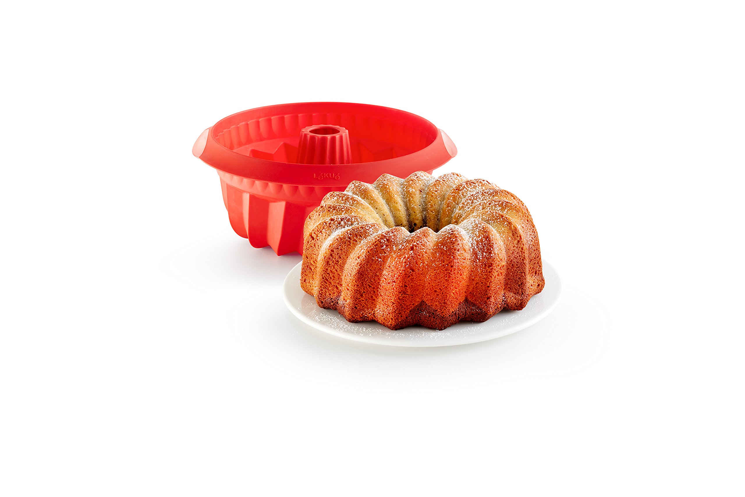 Lékué Molde repostería Savarín hondo, silicona platino Rojo, 22 cm